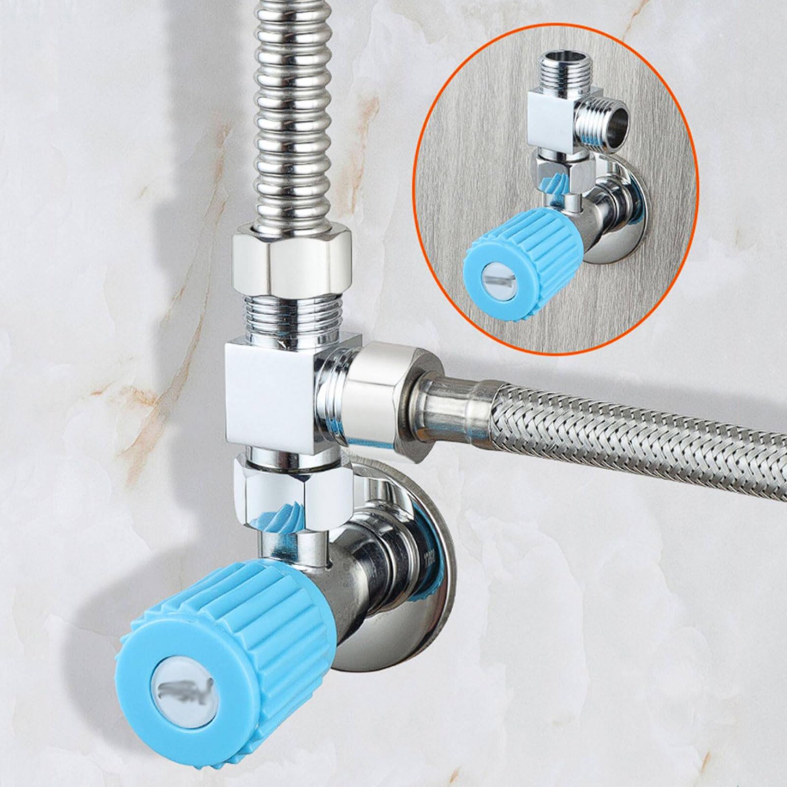 Valvola ad Angolo for WC, connettore 1 a 2, Tubo di Ingresso dello scaldabagno 1-in-2-out, distributore d'Acqua a T con Raccordo Interamente in Rame