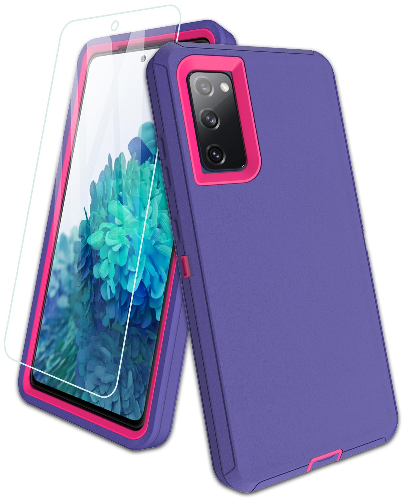 Aliruke for Samsung Galaxy S20-FE 5G Phone Case, with Screen Protector, Port Protection, Full-Body Silicone Rubber Covered, Non-Slip & Military Grade Drop-Proof, Red/Purple