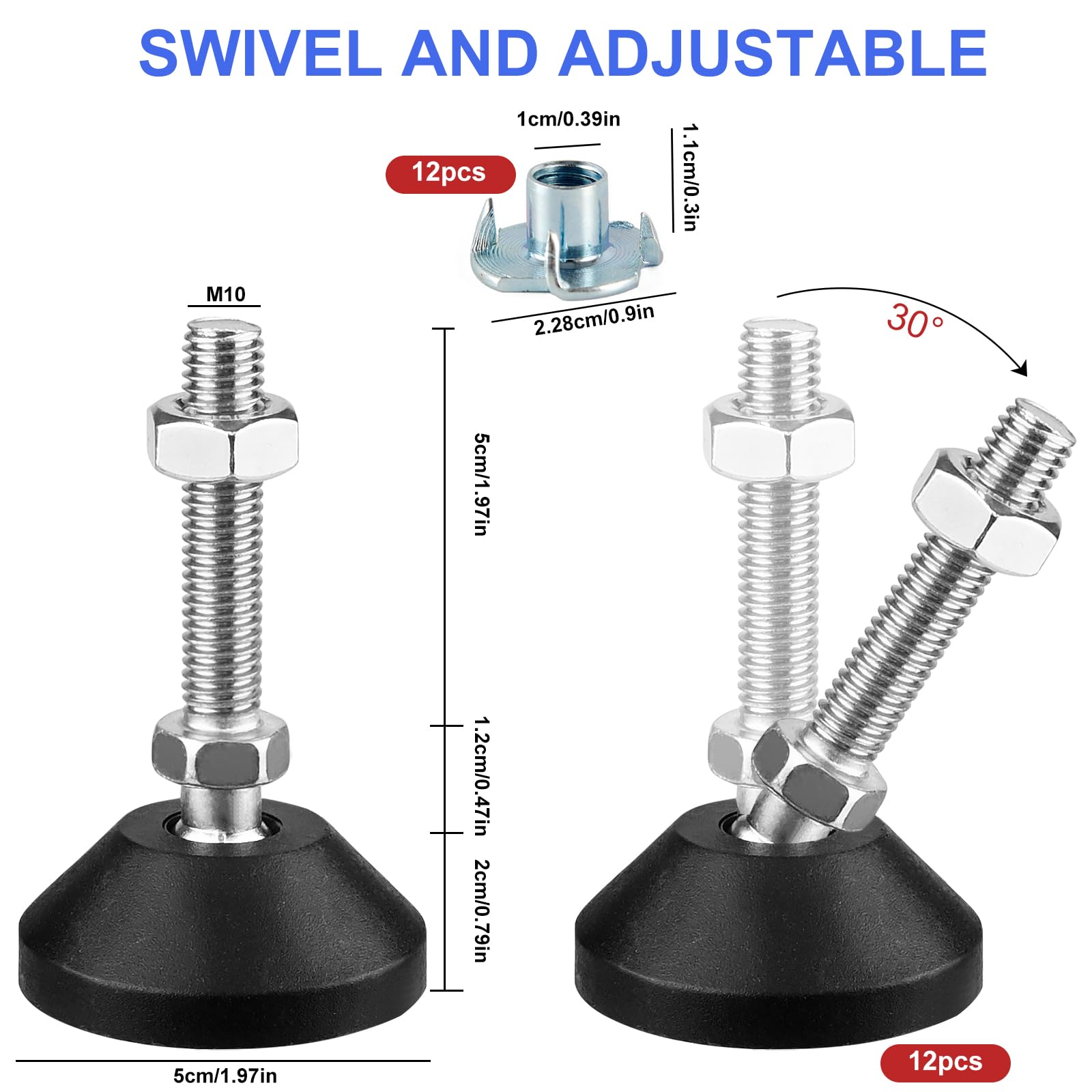 Piedini Per Mobili M10 X 100MM, Metallo Piedini Regolabili Per