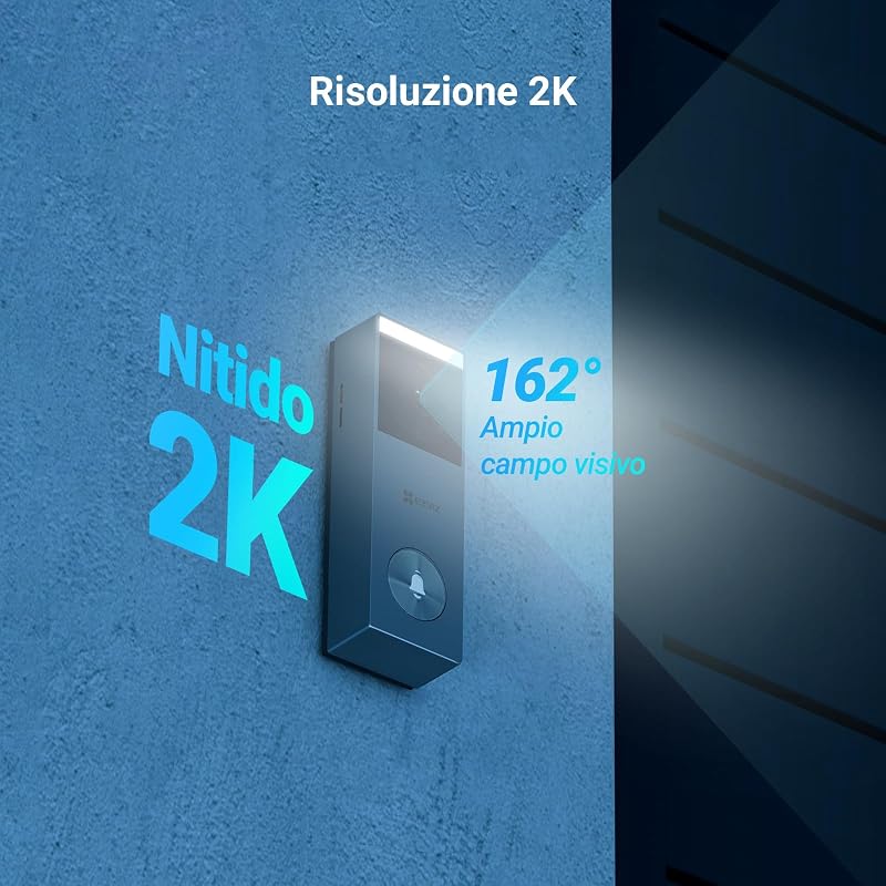 Interfon video wireless EZVIZ CP3 Pro cu cameră 2K WiFi, detectare persoane, vedere nocturnă color, comunicare bidirecțională, încărcare solară, compatibil Alexa