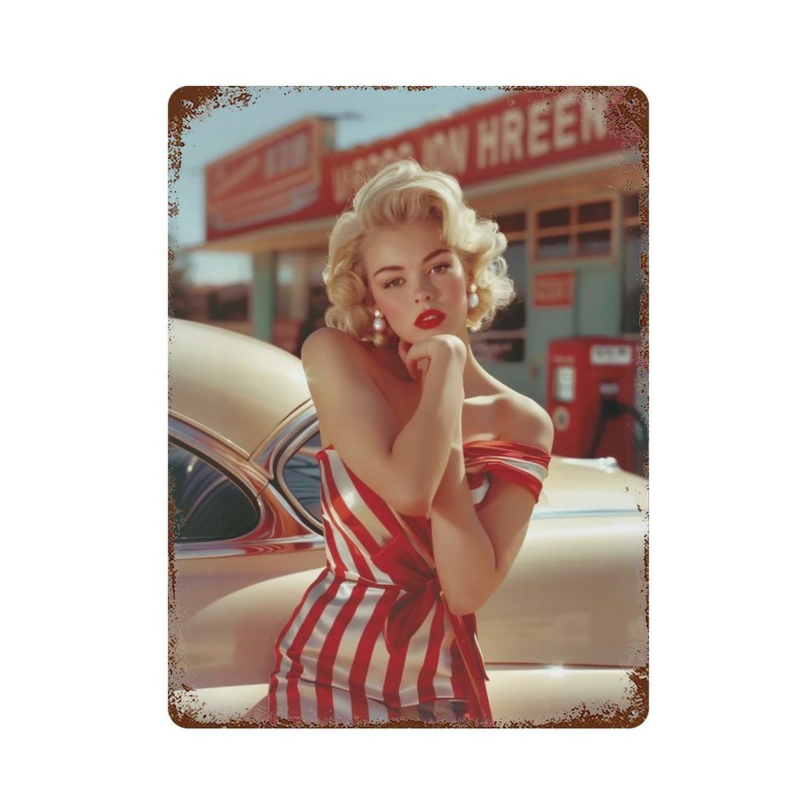HDURYEYRYY 1950s Sunny Roadside Pin Up 03 Wall Retro Iron Vintage Art Metal Tin Sign Poster Modern Home Cofffee Club Art Bar Shop Decor 40x30cm