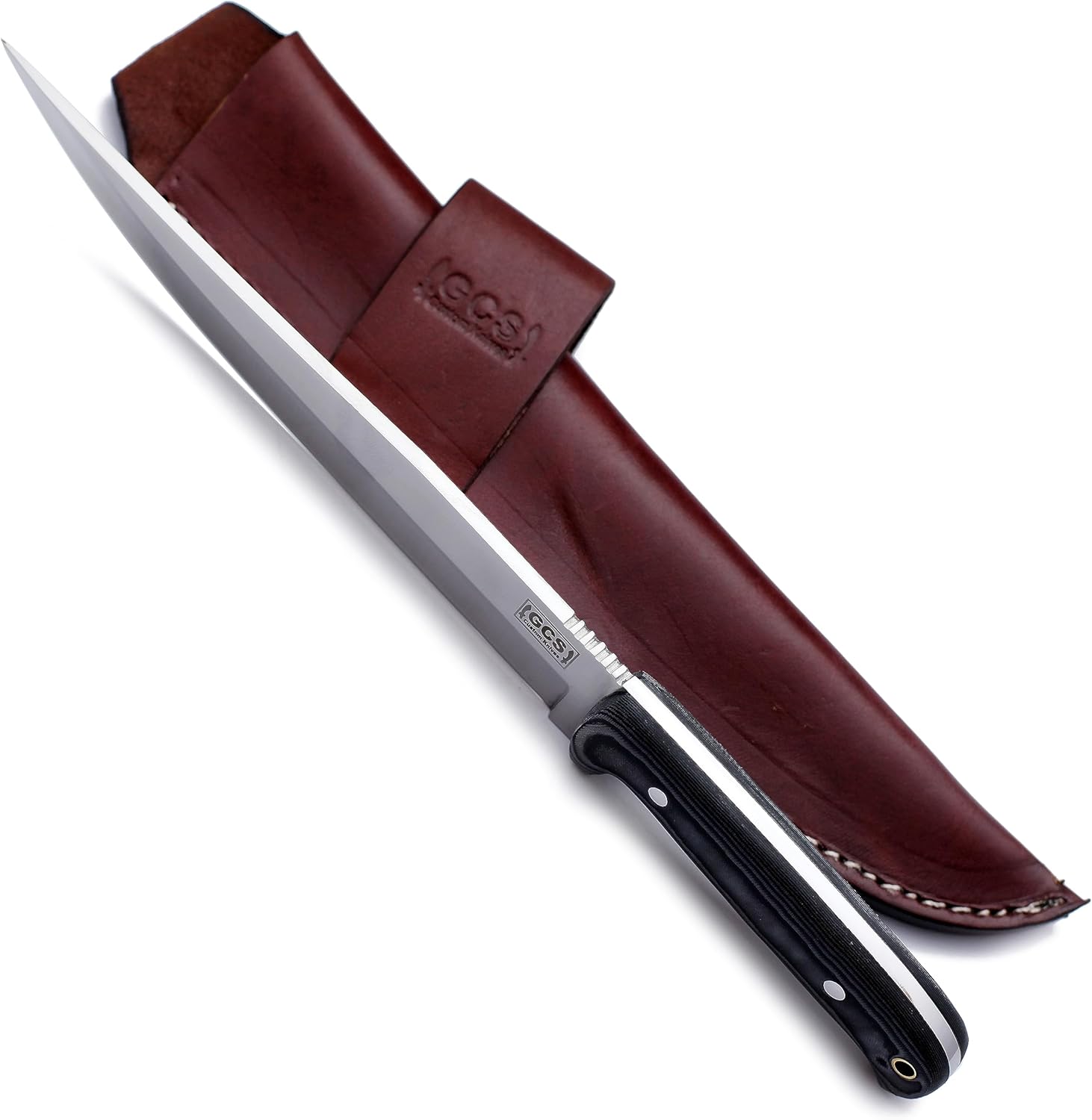 GCS Custom Handmade D2 Tool Steel Large MACHETE Chopping Hunting Camp Knife withHigh Polished Bolster Buffalo Hide Sheath for Hunting, Camping, Bushcraft&EDC GCS14