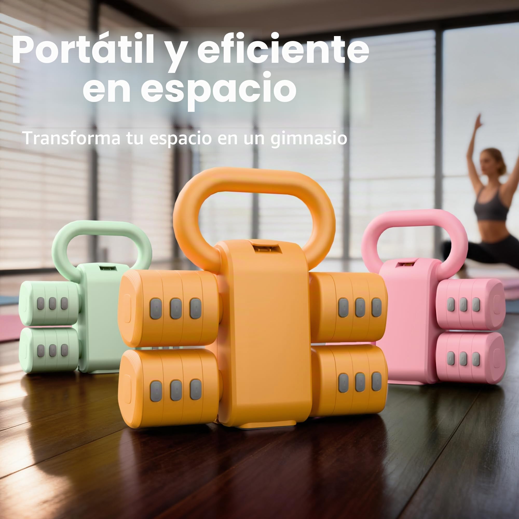 Juego de mancuernas ajustables 2 en 1 para mujer, 4 niveles (1kg a 5.5kg), pesas de gimnasio en casa para mujeres en casa, mancuernas de fitness