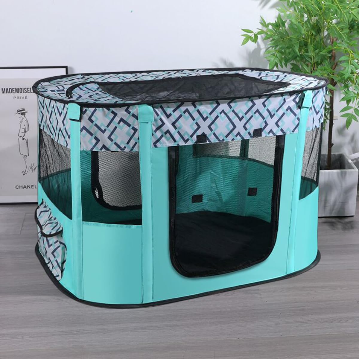 Valla plegable para perros parque de juegos portátil para animales, para cachorros, gatitos, conejos, uso en interiores color verde, tamaño pequeño, ideal para el hogar