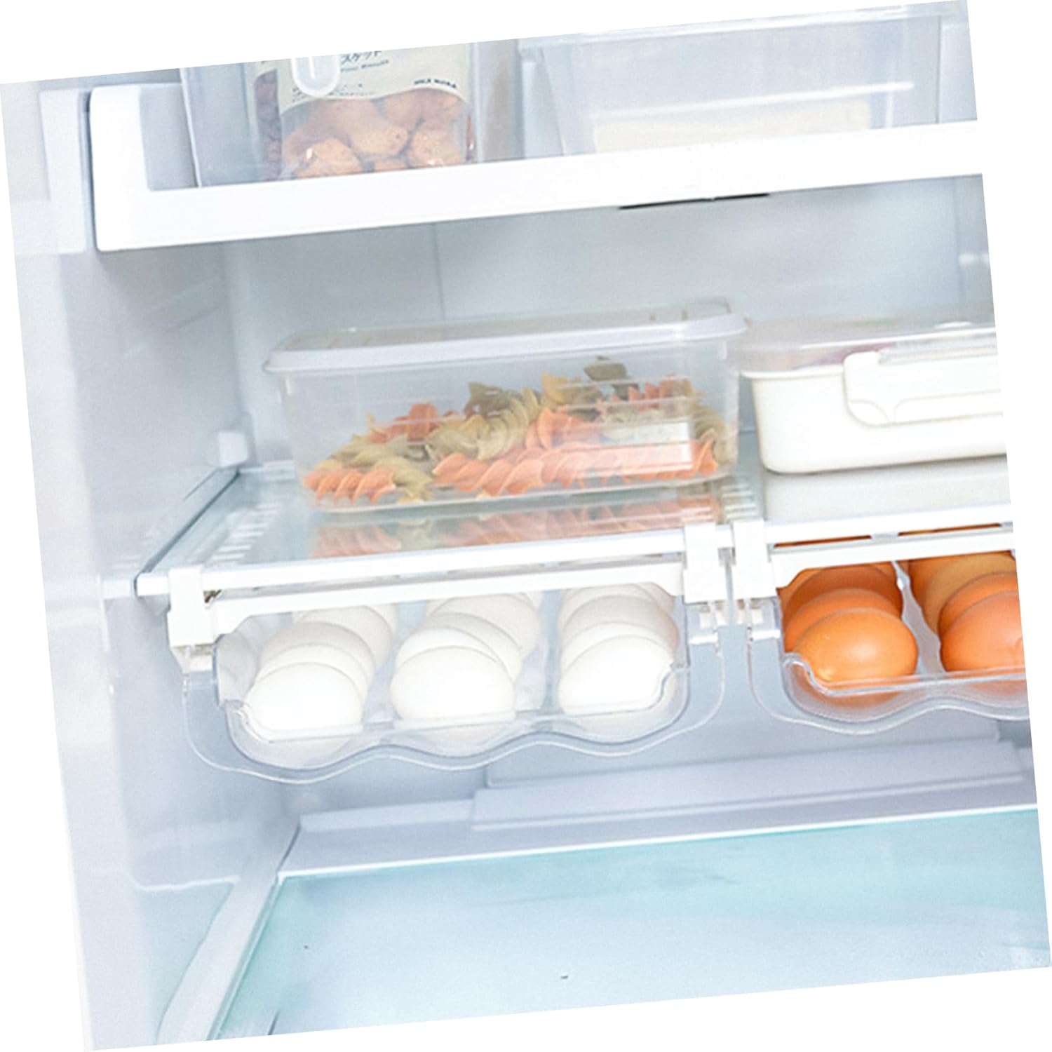 1Set Movable Egg Storage Box Durable Egg Freshness Keeper Organizer for Refrigerator Simple Design with Groove Structure Neat Orderly Egg Holder for Kitchen Goods