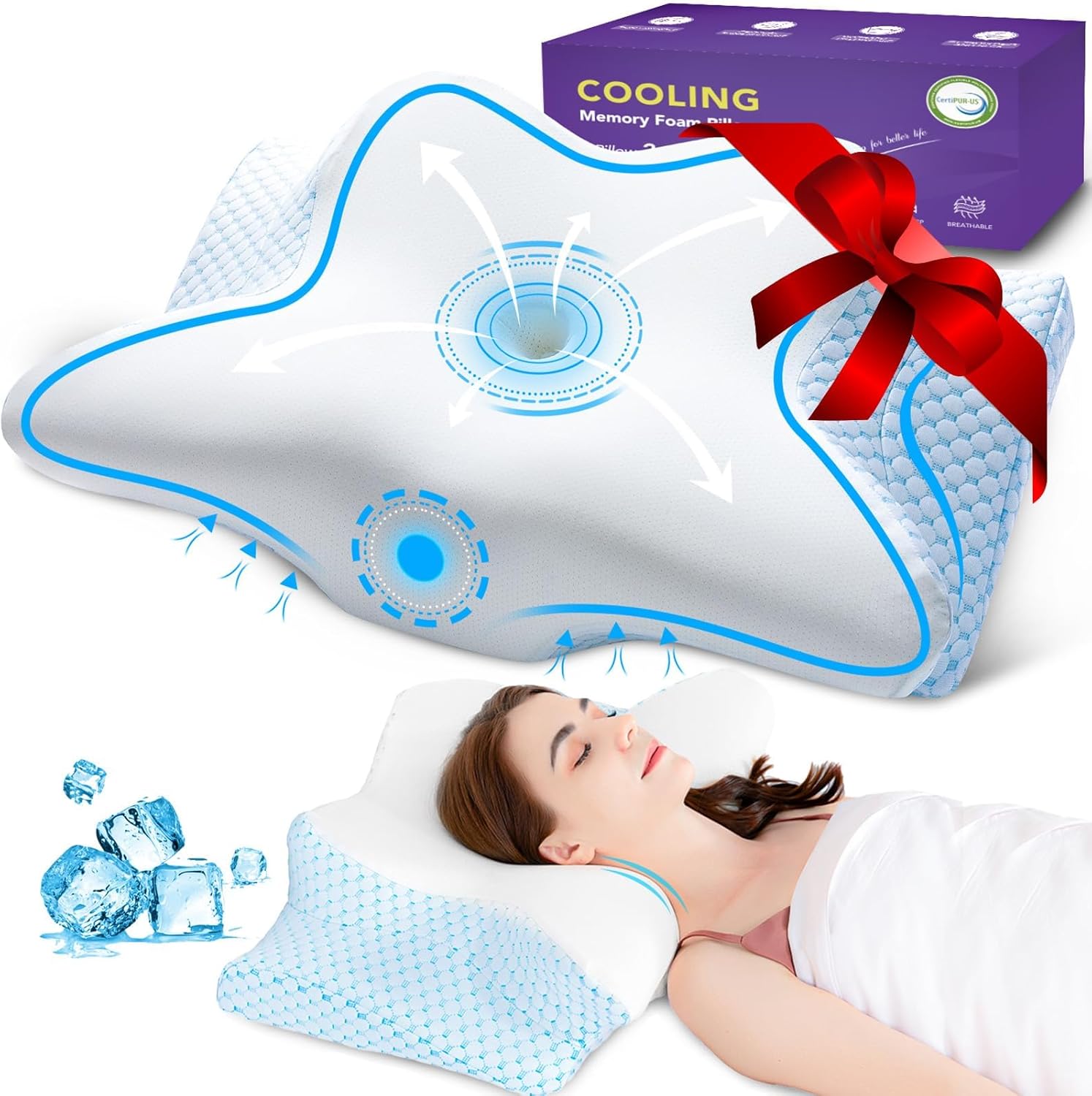 形状記憶フォーム頸部枕人間工学整形外科枕(ブルー) Mihauuke 頸椎用枕