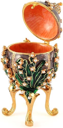 Miniatura 3 de Cajas de joyería para baratijas, huevos Faberge, adornos de estilo victoriano, colección de artesanía antigua, regalo de lujo para decoración del