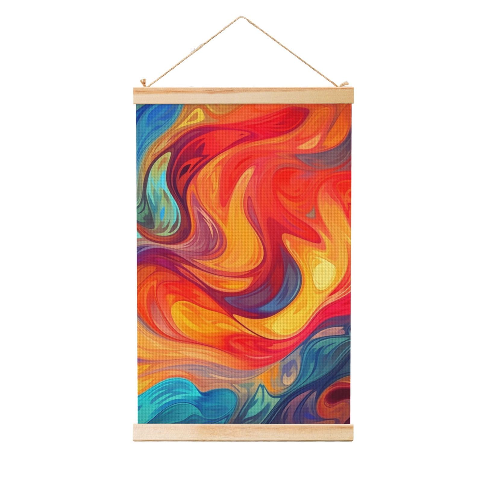 Artistic effect colorful Poster Wooden Shaft Hanging Poster Wall Hanging Banner Canvas Artwork with Wood Frames 16"x24" Modern Artwork Decor Ready to Hang Wall Art for Home Decor Scroll Painting