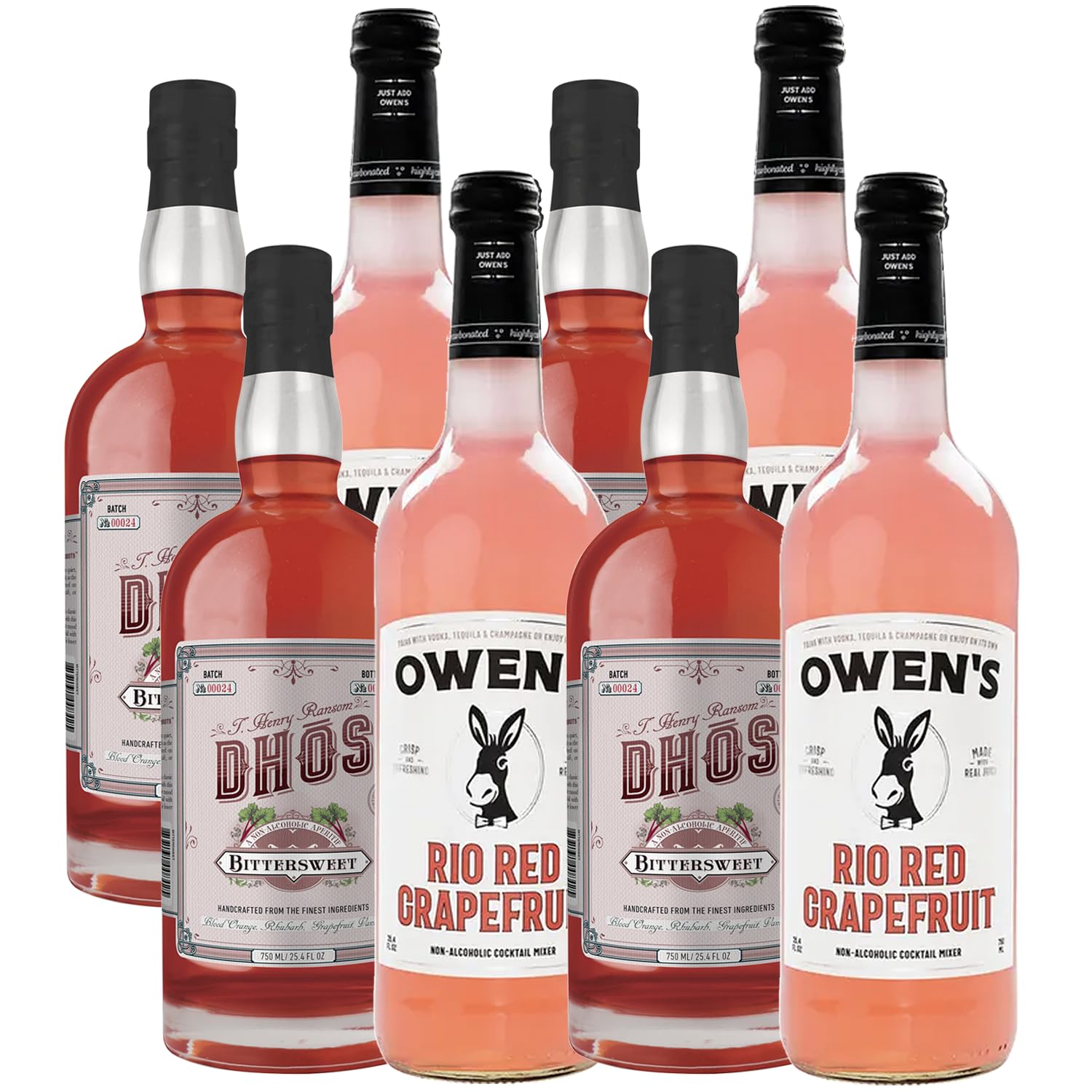 Dhōs Handcrafted Non-Alcoholic Bittersweet 4 Pack w 4 Pack Owen’s Mixers Rio Red Grapefruit - Keto-Friendly, Zero Sugar, Zero Calories, Zero Proof - 750 ML - Perfect for Mocktails - Made in USA