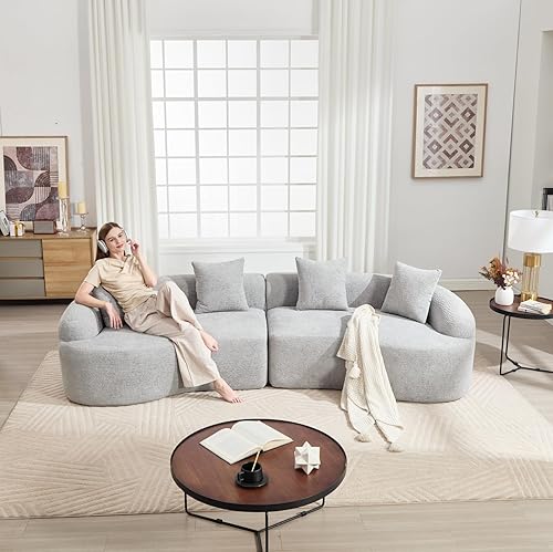 Miniatura 11 de Sofá modular curvo de 110 pulgadas con 4 plazas, sofá curvo para sala de estar, sofá modular moderno, sofá deshuesado, tela de felpilla de grano de