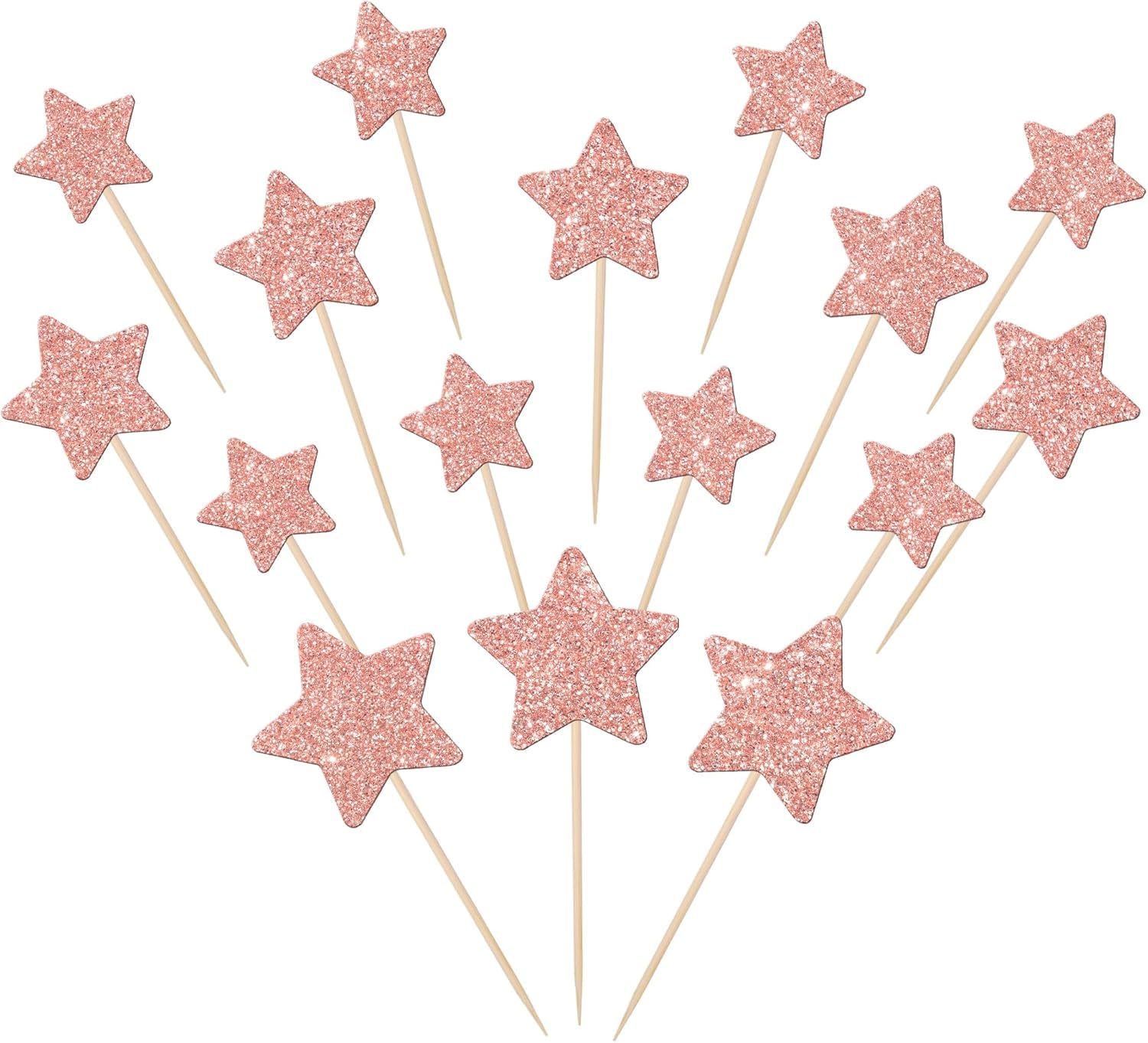 30 Stück Glitzer Stern Tortendeko Kleiner Stern Kuchen Deko Glitzern Verlobung Hochzeit Cupcake Toppers für Baby Dusche Geburtstag Party Cupcake Dekorationen Rosegold