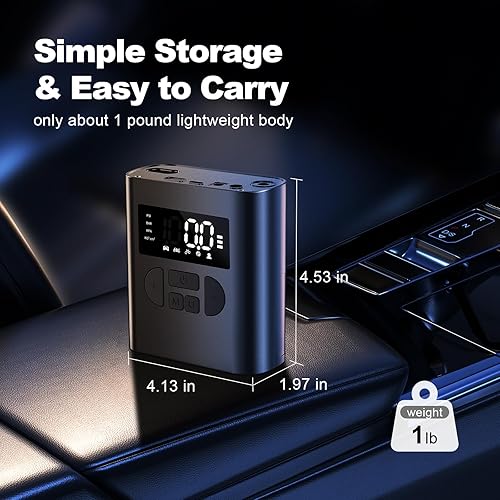 Miniatura 6 de Compresor de aire portátil para inflador de neumáticos, bomba de aire rápida de 150 PSI para neumáticos de automóvil con medidor de presión digital