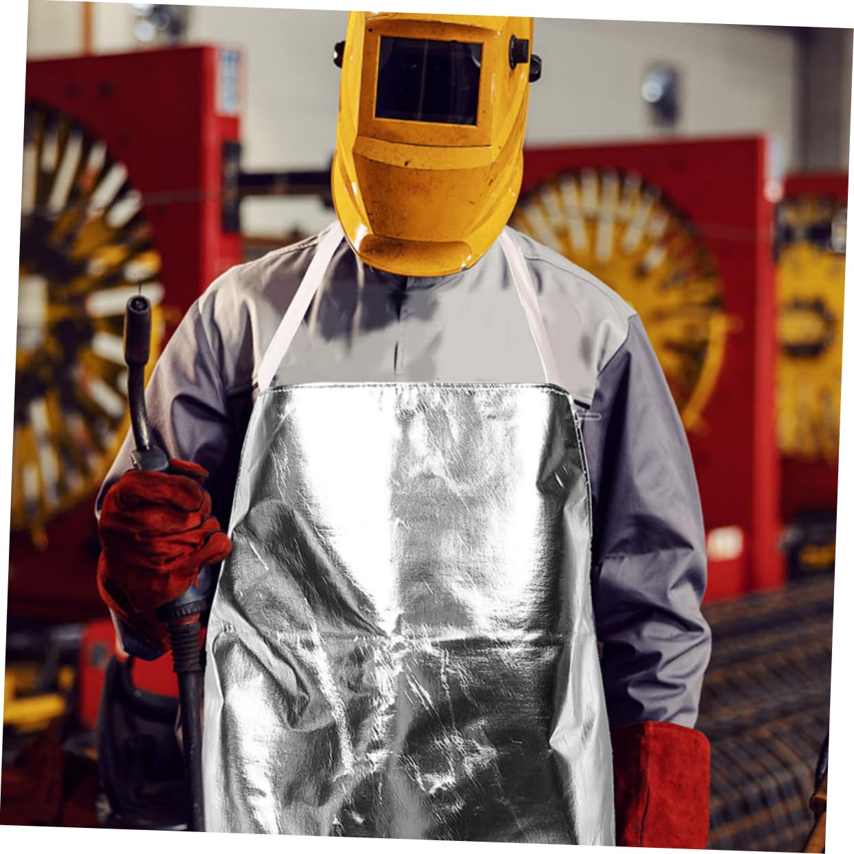NUOBESTY Industrieschürze aus Aramid mit Aluminiumplattierung Hitzebeständige Schürze mit Verstellbaren Trägern Feuerfeste Schutzkleidung für Industrielle Schmelzarbeiten