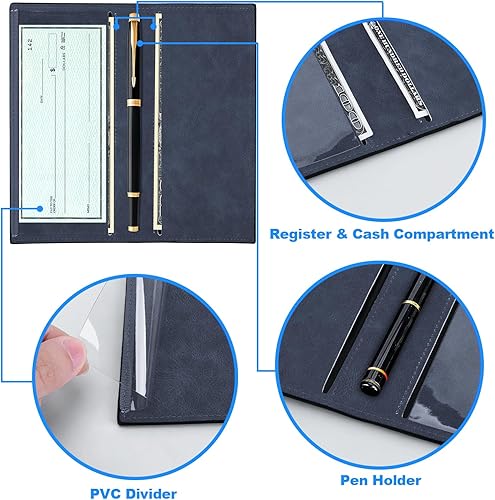 Vista 3 de CASMONAL Funda de cuero prémium para chequera para hombres y mujeres, cartera con bloqueo RFID