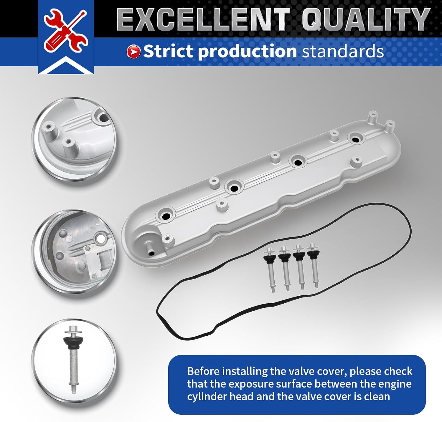 264-965 Left Driver Side Valve Cover with Gaskets & Bolts Compatible with Avalanche Silverado Suburban Tahoe Camaro Sierra Yukon Savana 1500 2500 3500 1999-2008 12570427