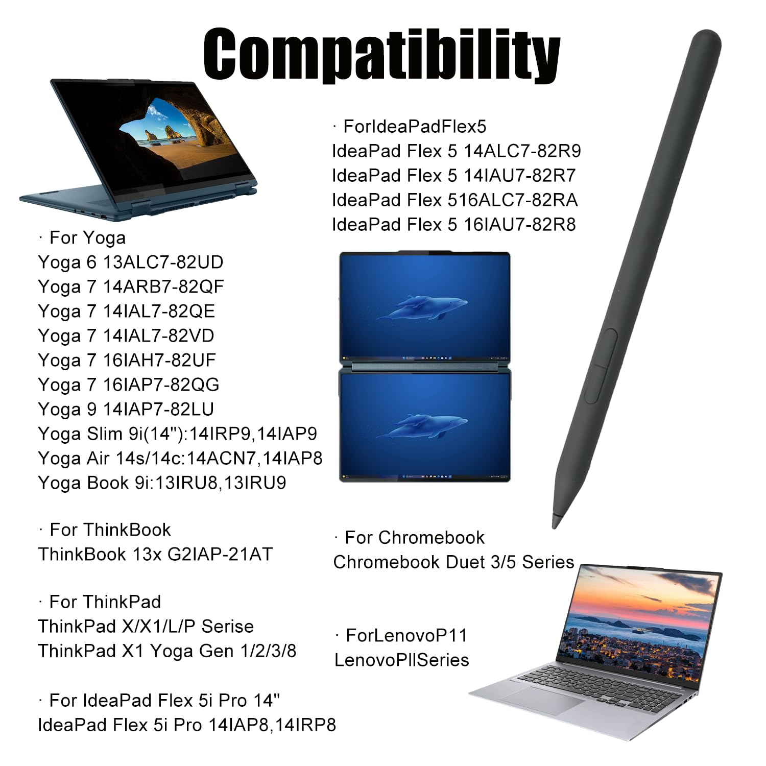 Stylus Yoga Pen für Lenovo Yoga Pen (4X81Q95846), Yoga Stylus (WE05/ US501/US502) kompatibel mit Lenovo Yoga 6/7i/9i/Book 9i, ThinkPad, ThinkBook, IdeaPad Flex, Chromebook Duet 3/5 Serie, Schwarz