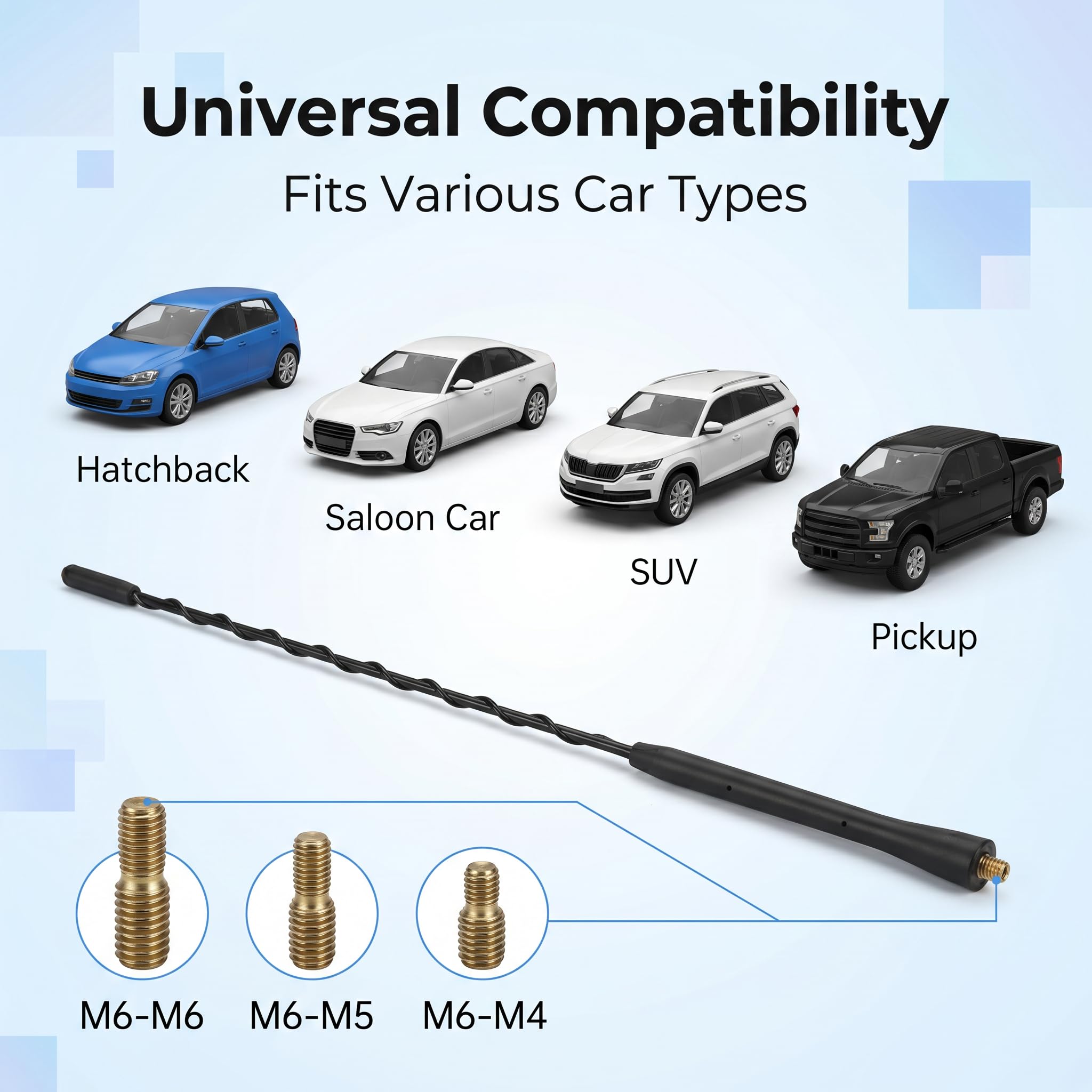 Universal Autoantenne, Dachantenne Auto für Autoradio mit AM FM DAB Empfang, Autoradio Antenne mit 3 Adaptern, Ersatzantenne für Auto Radio, Wasserdicht Sonnenbeständig für Viele Fahrzeugmodelle