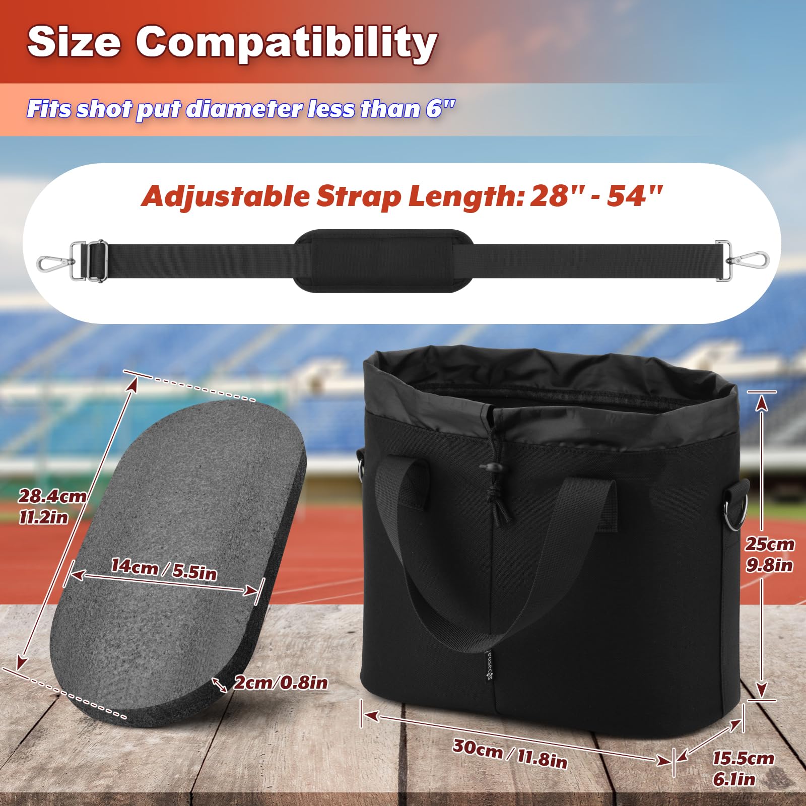 Shot-Putt-Tragetasche, tragbare Shot-Put-Ball-Aufbewahrungstasche mit Griff und abnehmbarem Gurt, für Leichtathletik- und Feldausrüstung, Organizer für 2 Bälle von 2,7 kg bis 7,3 kg
