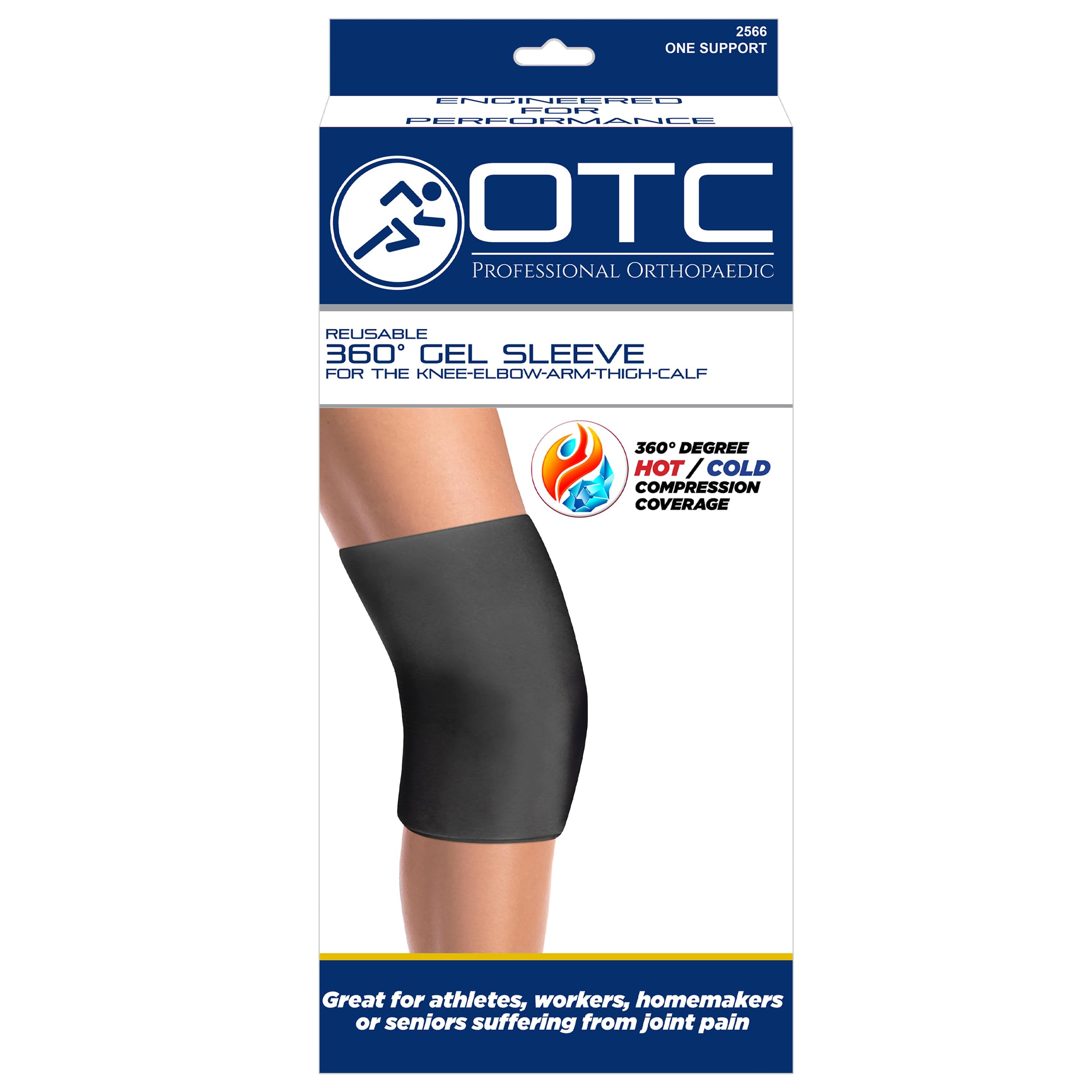 OTC Multi-Use Reusable 360 Degree Gel Sleeve for Thigh, Knee, Arm, Elbow or Calf, Hot or Cold Compression for Back Pain Relief, Medium