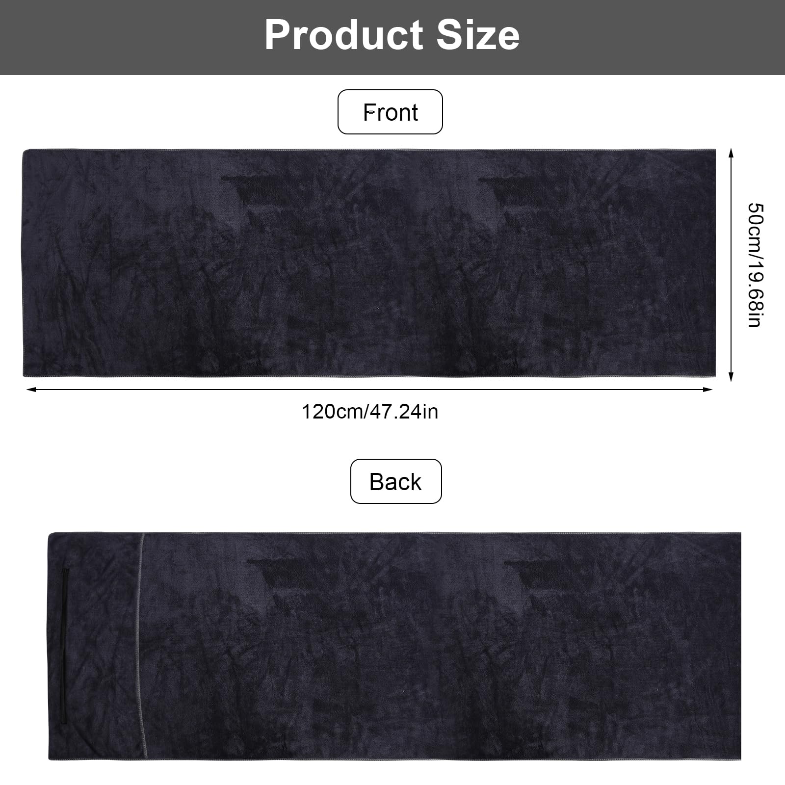 Ręcznik do fitnessu, 120 x 50 cm, z kieszenią na zamek błyskawiczny, ręcznik sportowy, do studia fitness, chłonny ręcznik sportowy, z mikrofibry, do uprawiania sportu, na siłownię, trening na
