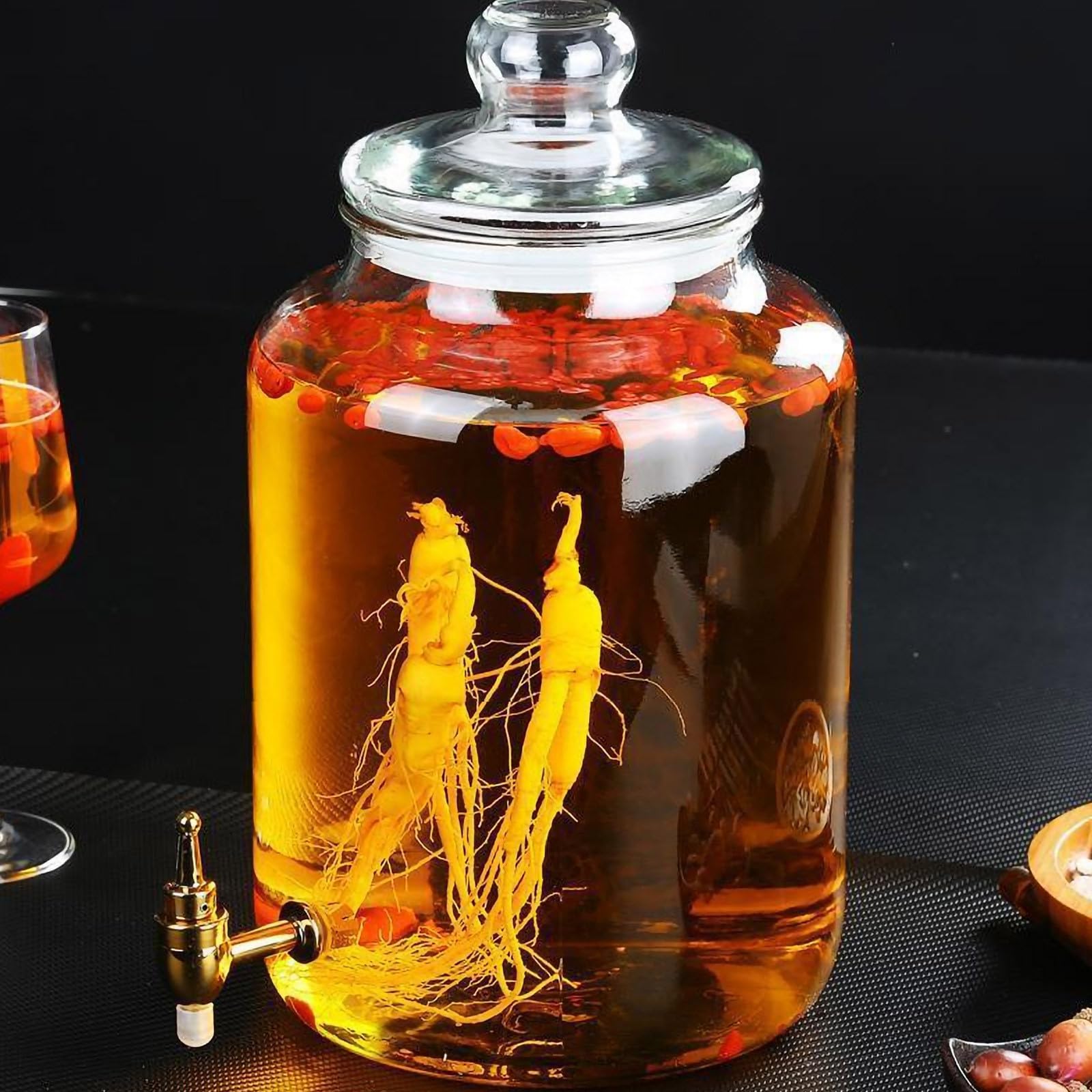 Récipient à Vin en Verre avec Robinet en Acier Inoxydable, Large Ouverture, Multifonction pour Conservation et Fermentation des Boissons