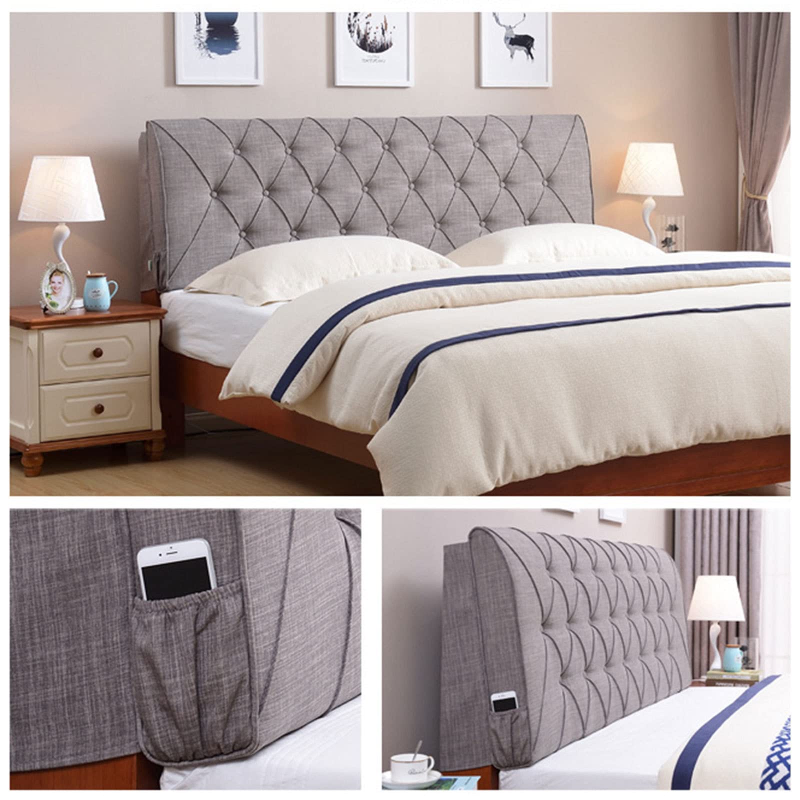Cabecero Cama Funda Cojín para Respaldo De Cama, Cabeceros Cubierta, Tela De Lino De Algodón Espesar Cabecero De Cama Funda Protectora A Prueba De Polvo Decorativa,Grey2-190x60cm