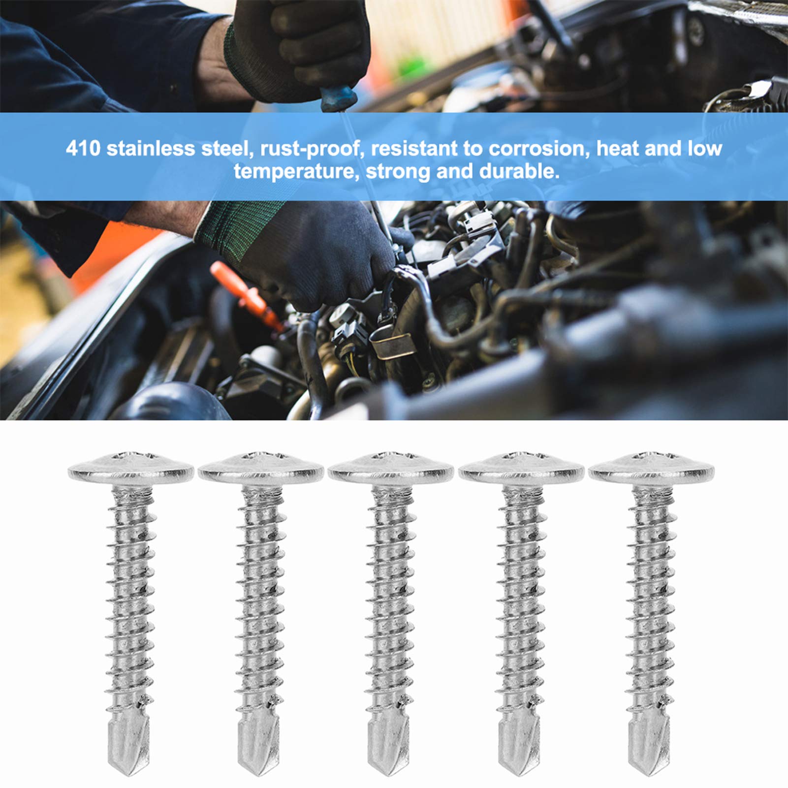 500 tornillos autorroscantes, tornillos autorroscantes de cabeza plana, tornillo de acero inoxidable 410, ranuras cruzadas, rosca profunda para reemplazo (M4,2 x 25 mm)