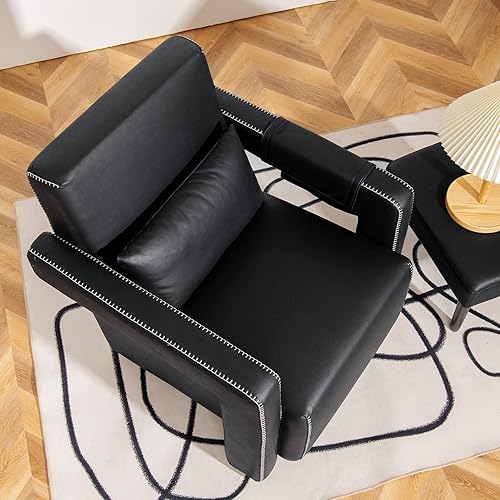 Miniatura 9 de Giantex Silla decorativa moderna con otomana, sofá individual de forro polar bereber suave con bolsa de almacenamiento lateral, almohadillas