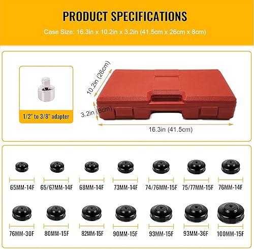 Miniatura 2 de Juego de llaves de casquillo de filtro de aceite 14pcs 3/8" Kit de herramientas