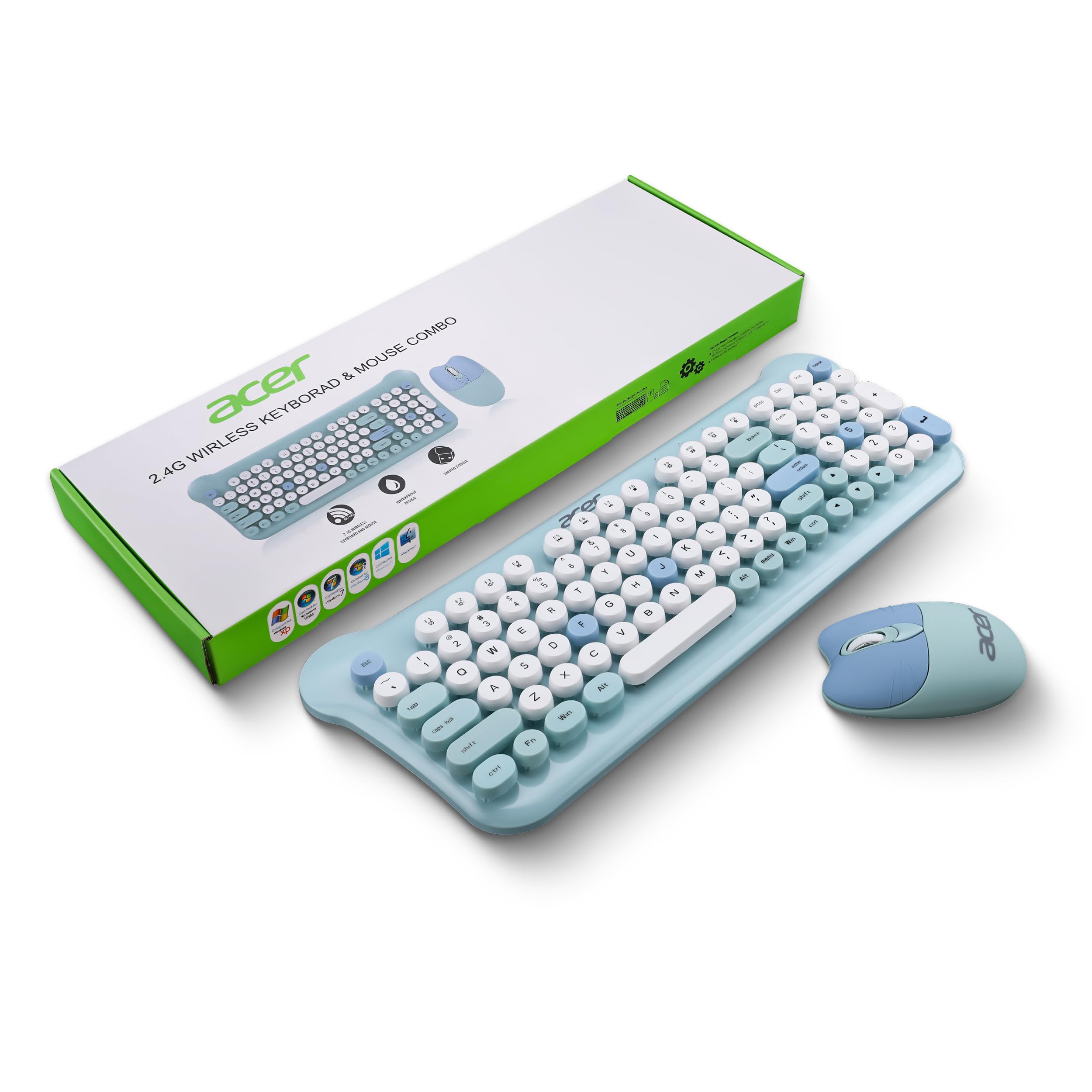 Acer CUTEO 2.4GHz Wireless Keyboard & Mouse Combo I Retro Style Round Keys I 98 Keys Integrated Multimedia Keys I 1200 DPI, High Precision
