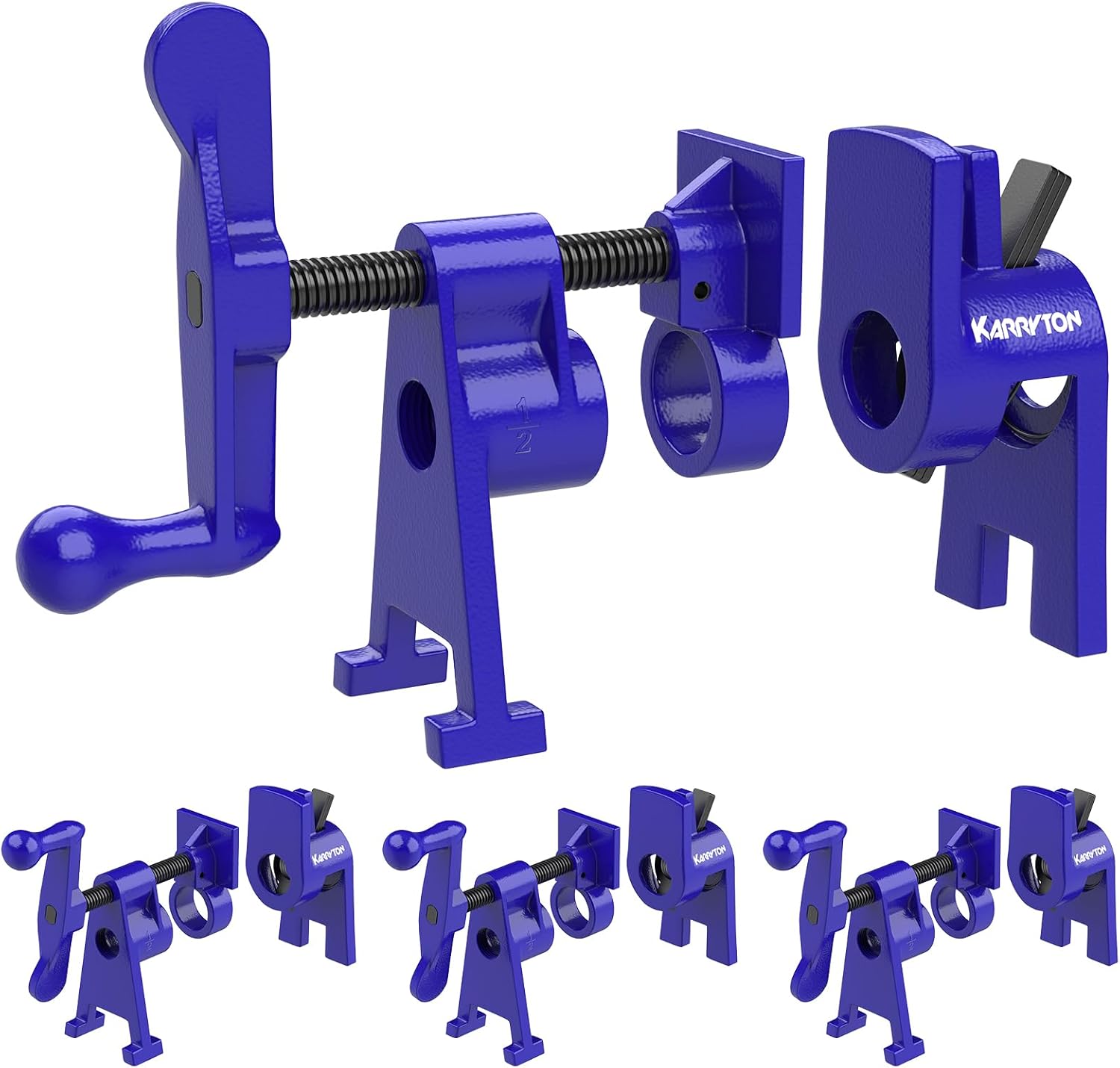 3/4 Inch Heavy Duty Pipe Clamps for Woodworking, H-Style Wood Gluing Clamps w/Foot Pads, Adjustable Pipe Clamp Tool for Furniture, Cabinet Making & DIY Projects (Set of 4)