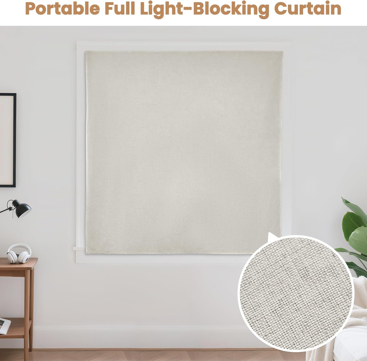 Adhesive Curtain,100% Blackout Curtains, No Drilling, Suitable for Multi-Scenes Privacy Protection (Light Beige - W52 × L60 in)