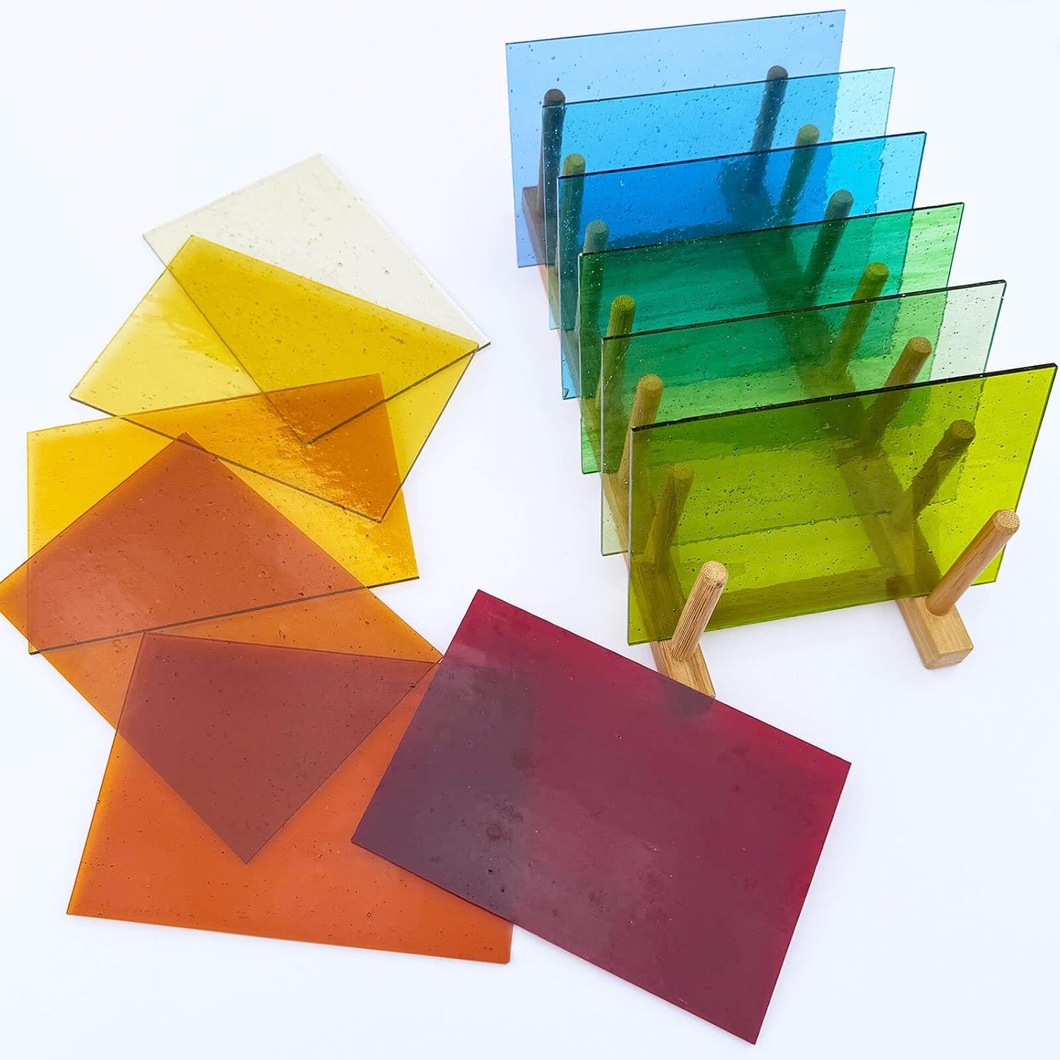 LITMIND 12 Sheets Smooth Transparent Stained Glass Sheets – Warm & Bright Color Mix – 6x4 Inch Flat Art Glass Panels for Suncatchers, Mosaics & DIY Crafts