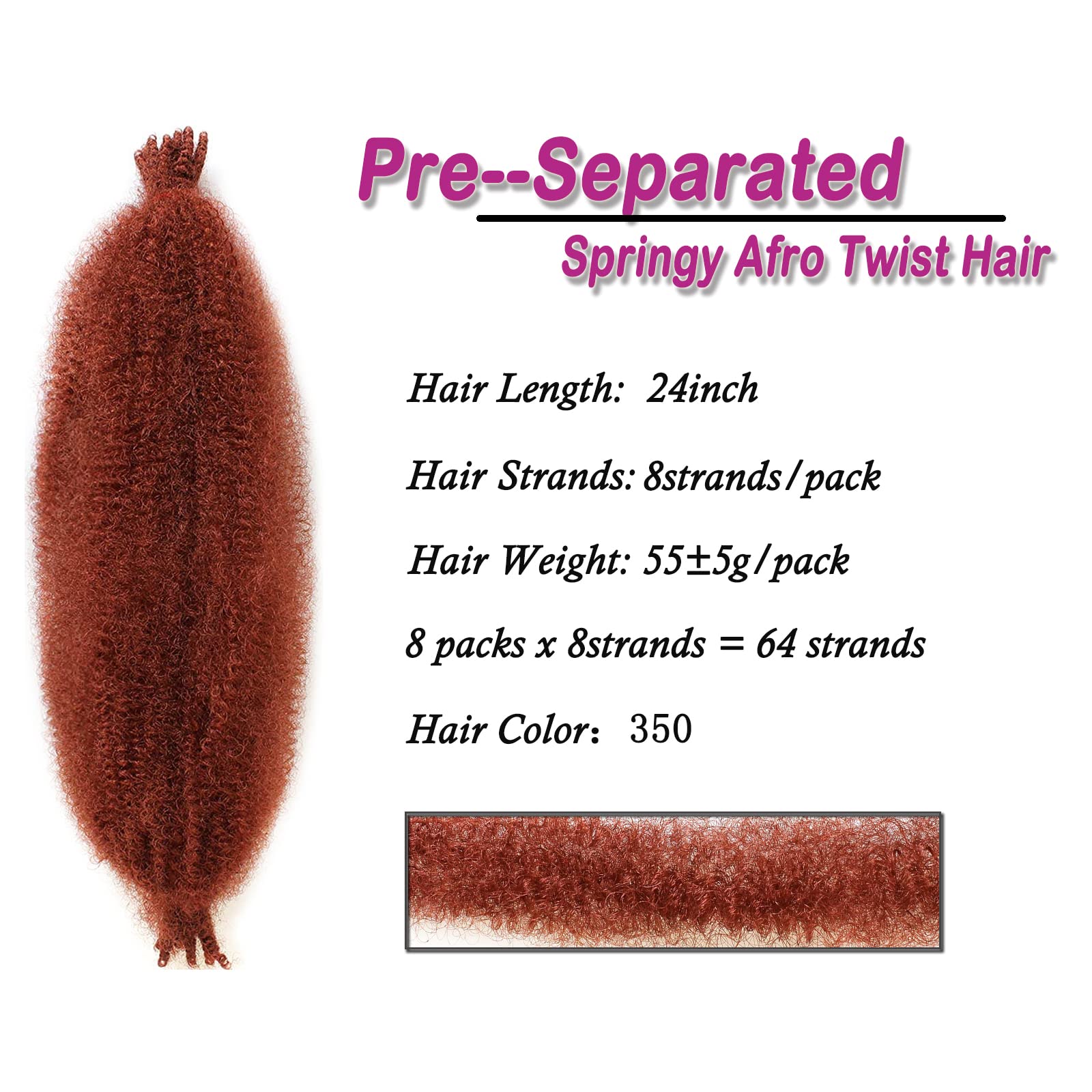 8 Packs Springy Afro Twist Hair 24inch Pre-Separated Kinky Marley Twist Braiding Hair Soft Synthetic Crochet for Distressed Spring Extensions for Women (350) - Image 2
