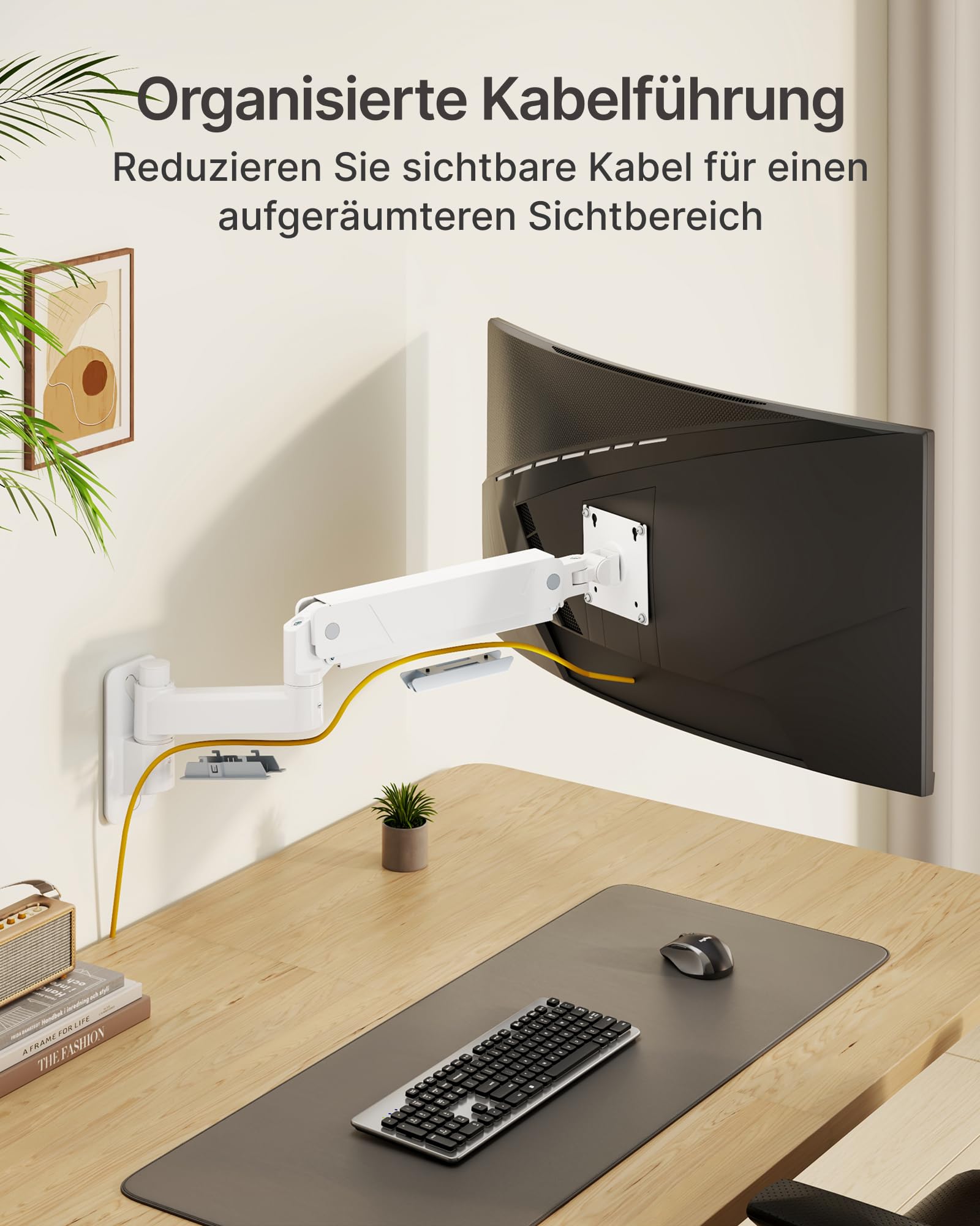 monTEK Monitor Wandhalterung 17-45 Zoll, Weiß | Bis 16 kg, Neigbar Schwenkbar Drehbar, Höhenverstellbar Full Motion, VESA 75x75/100x100 mm