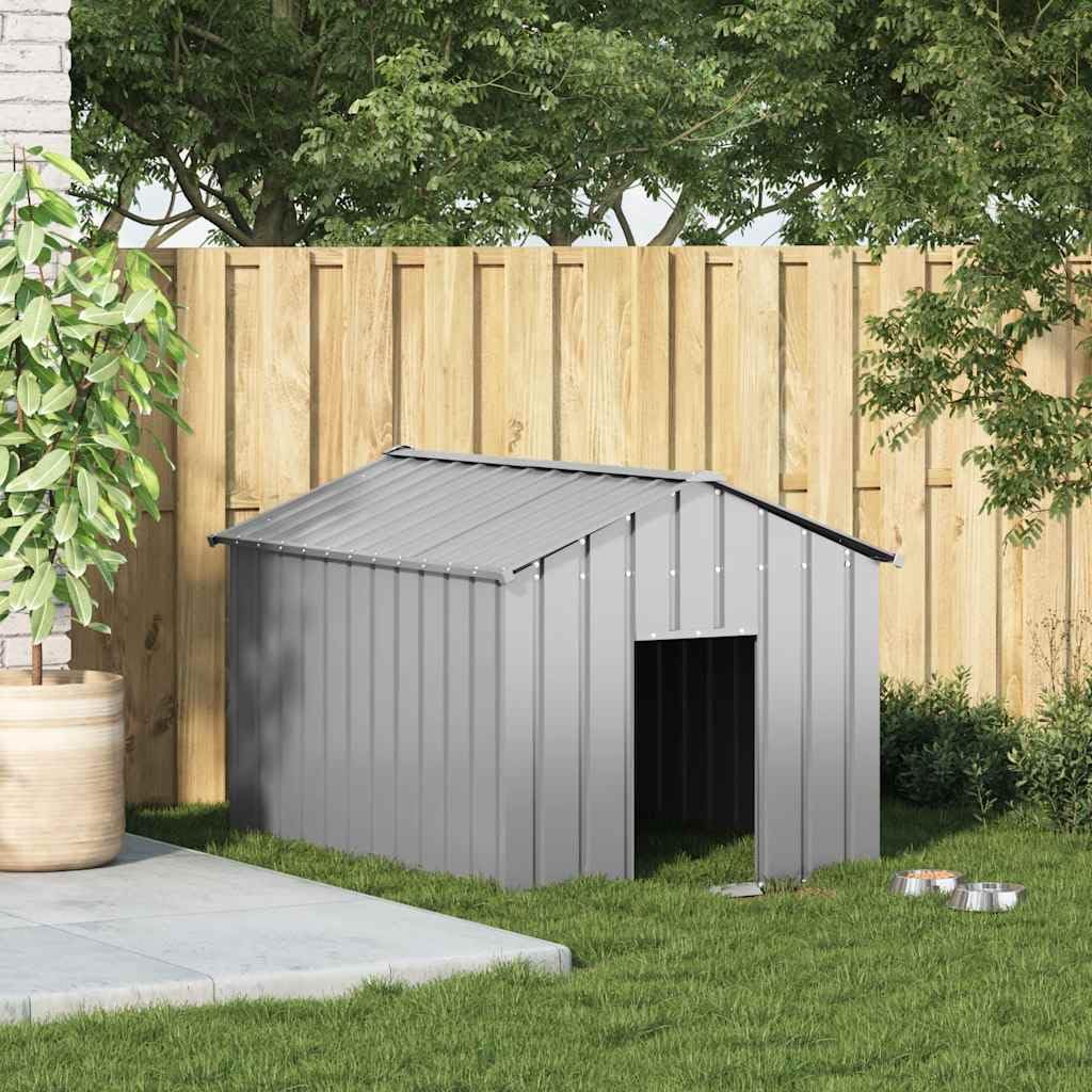 IKAYAA Caseta para Exteriores Grande, Caseta para Perros Acero Galvanizado 113x153x101 cm Gris