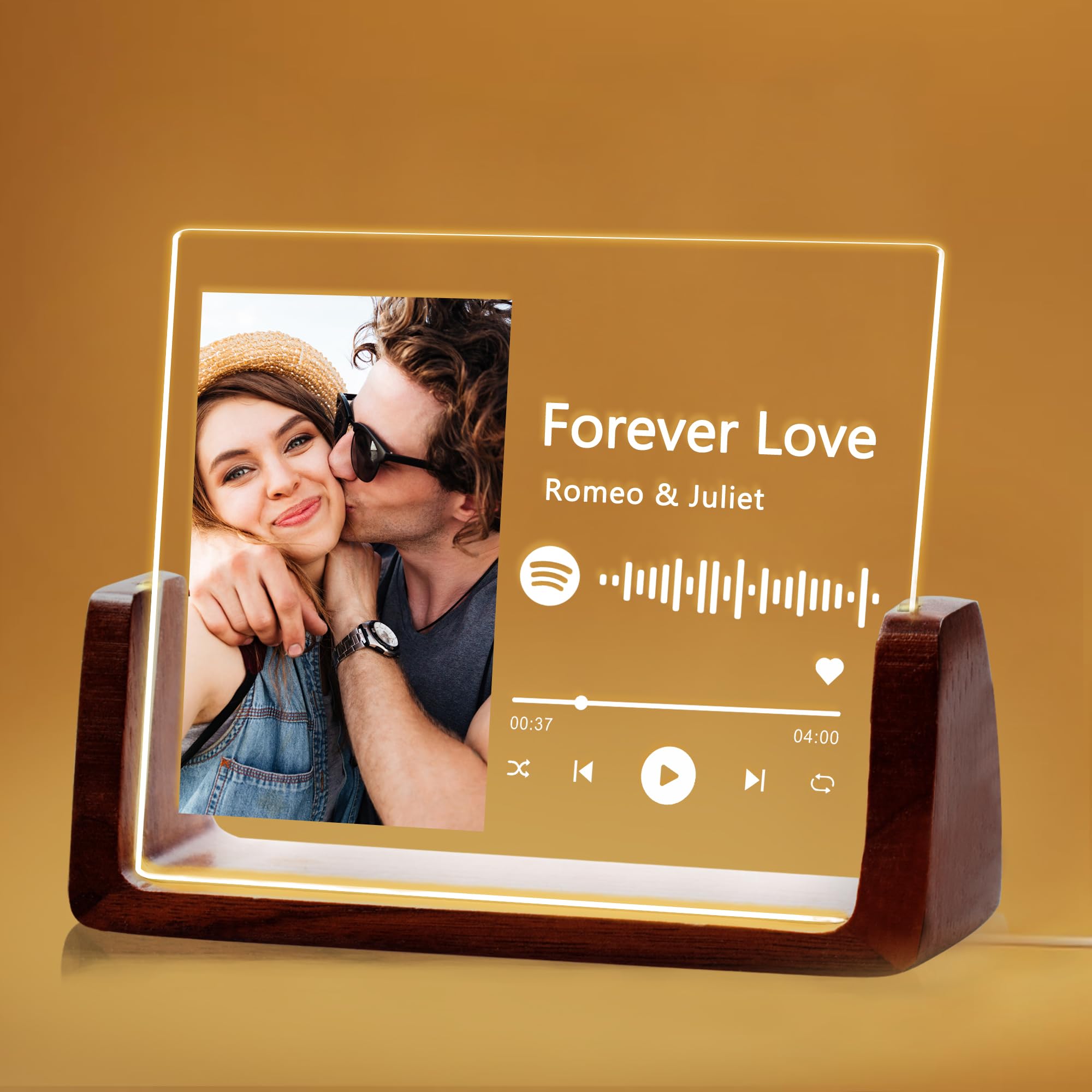 Personalised Spotify Glass Plaque Night Light Custom Song Album Cover Music Plaque Picture Frame for Boyfriend Girlfriend Christmas Valentines Day