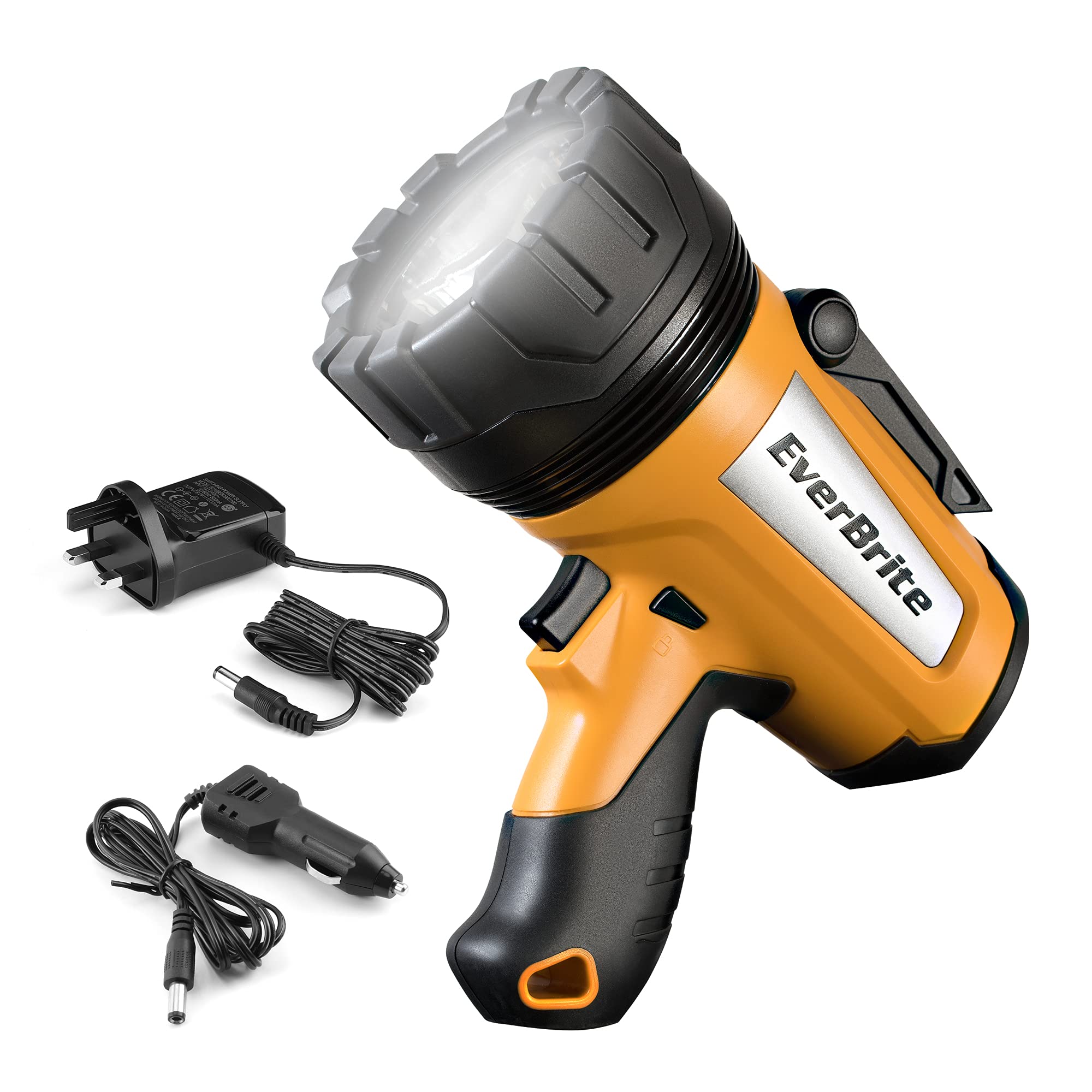 EverBrite Rechargeable Spotlight with 9 Light Modes, DC Charger&Car Charger, 1000 Lumens LED Flashlight for Hiking, Camping, Boating, Hunting