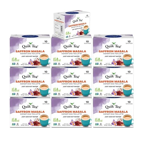 QuikTea, Chai Tea Latte 10 cajas de 10 cada una, azafrán Masala, 10 unidades (paquete de 10)
