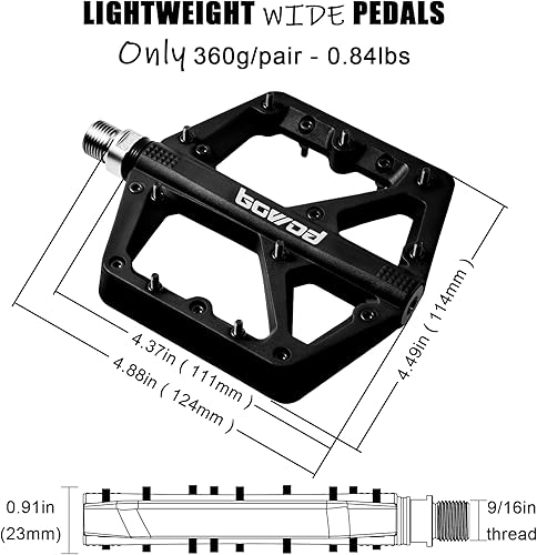 Miniatura 2 de BOWOD MTB Pedals Large Mountain Bike Pedals, Lightweight Nylon Fiber Composite Bicycle Platform Pedals, Grippy Pedals w 18 Pins, Cr-Mo Spindle fit w