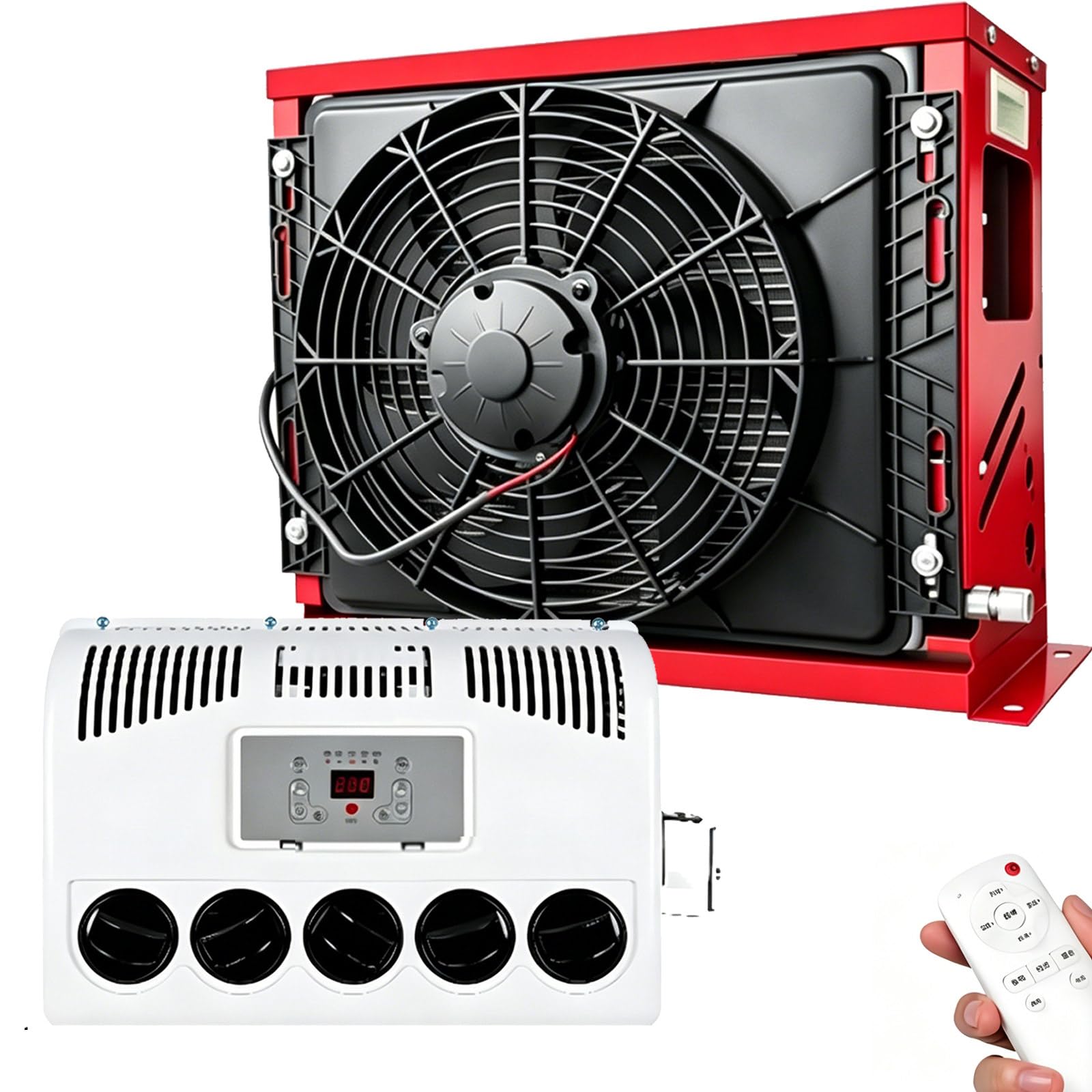 Osnzyc Red Truck Cab Air Conditioner, Mini Split Parking Ac Unit, Dc Inverter Air Conditioner, Silent -Fast Cooling, For Semi-Truck Tractor Pickup Trailer Sleep Cab -24V
