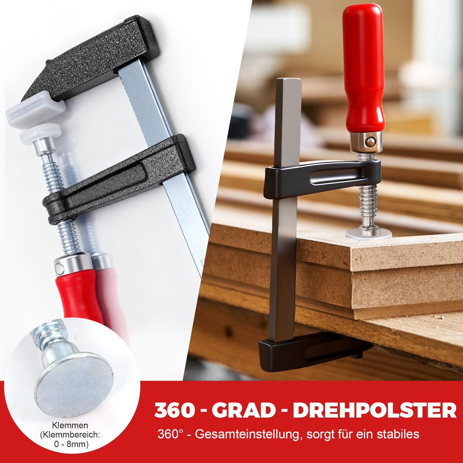 Lot de 10 serre-joints en forme de F 300 mm/200 mm/150 mm, profondeur de serrage 50 mm, en fonte, pour le travail du bois, bricolage, outils à main, 150 mm