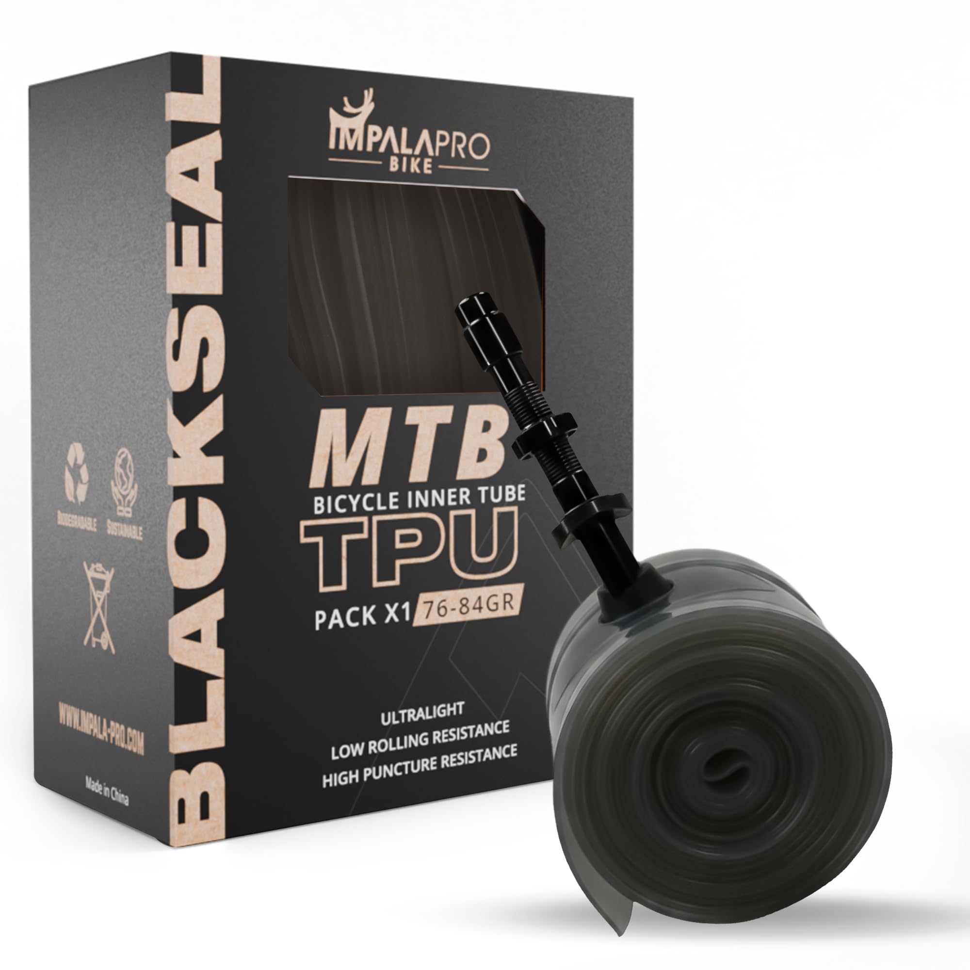IMPALAPRO Black Seal TPU Inner Tube MTB 29/27.5/26 0.35mm Ultralight 76-84g