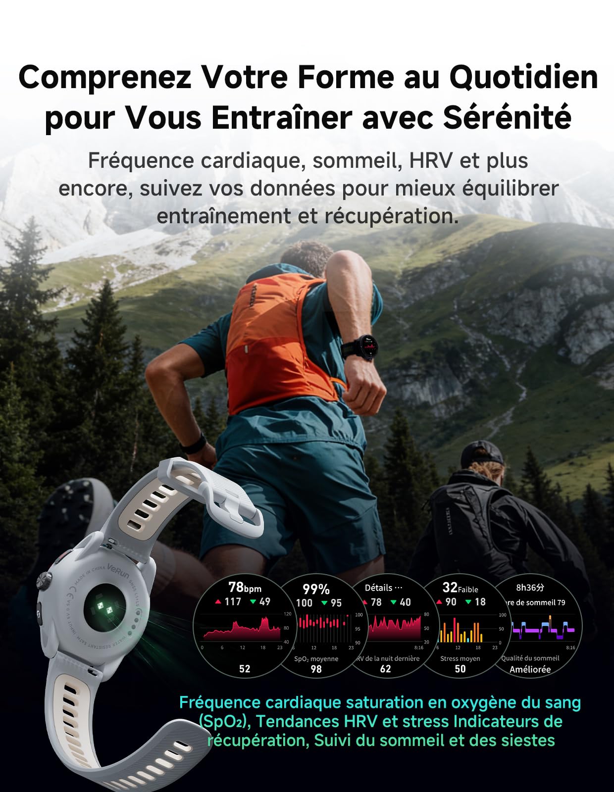 iGPSPORT VeRun Montre Connectée Sport, 1,32" AMOLED Entrainement Coach Navigation Hors Ligne Autonomie 14 Jours GPS Double Fréquence Étanche Ultralégère Montre Running