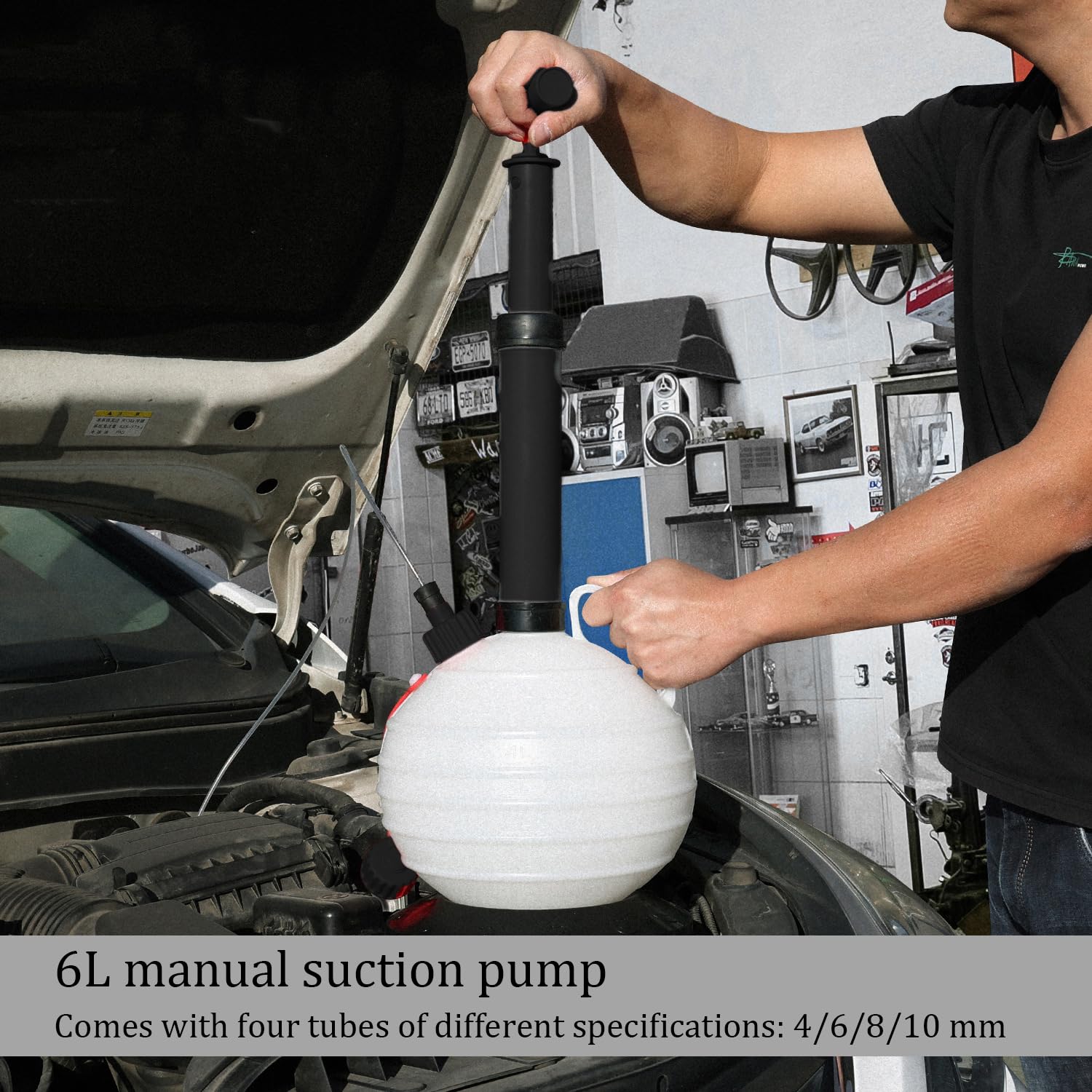 Pompa di Aspirazione Dell'Olio da 6L,Pompa di Aspirazione Manuale,Dotata di Base Migliorata e Tubo Flessibile per Olio Extra Lungo da 2m,per Automobili,Imbarcazioni,Tosaerba(Nero)