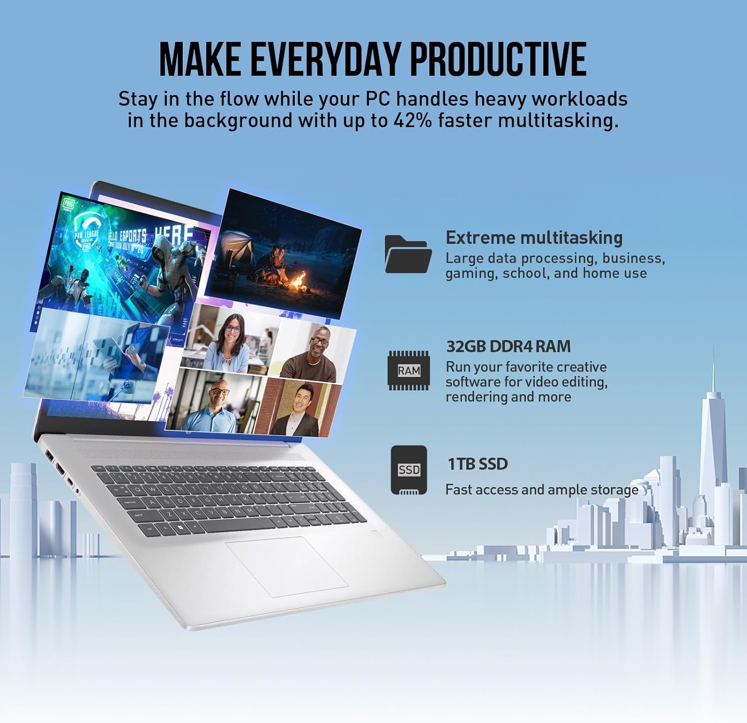 HP 17 Inch Laptop Touchscreen Computer, 17.3" HD+ Touch Screen Business Laptop PC, Intel Core i7, 32GB RAM 1TB SSD, Windows 11 Pro, Backlit 10-Key Fingerprint