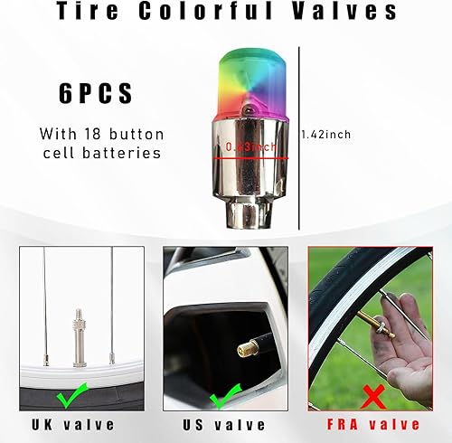 Miniatura 2 de Augeny 6 luces LED de tapa de vástago de válvula de neumático, bombillas de neón con luz intermitente, luces de válvula de neumático, tapones