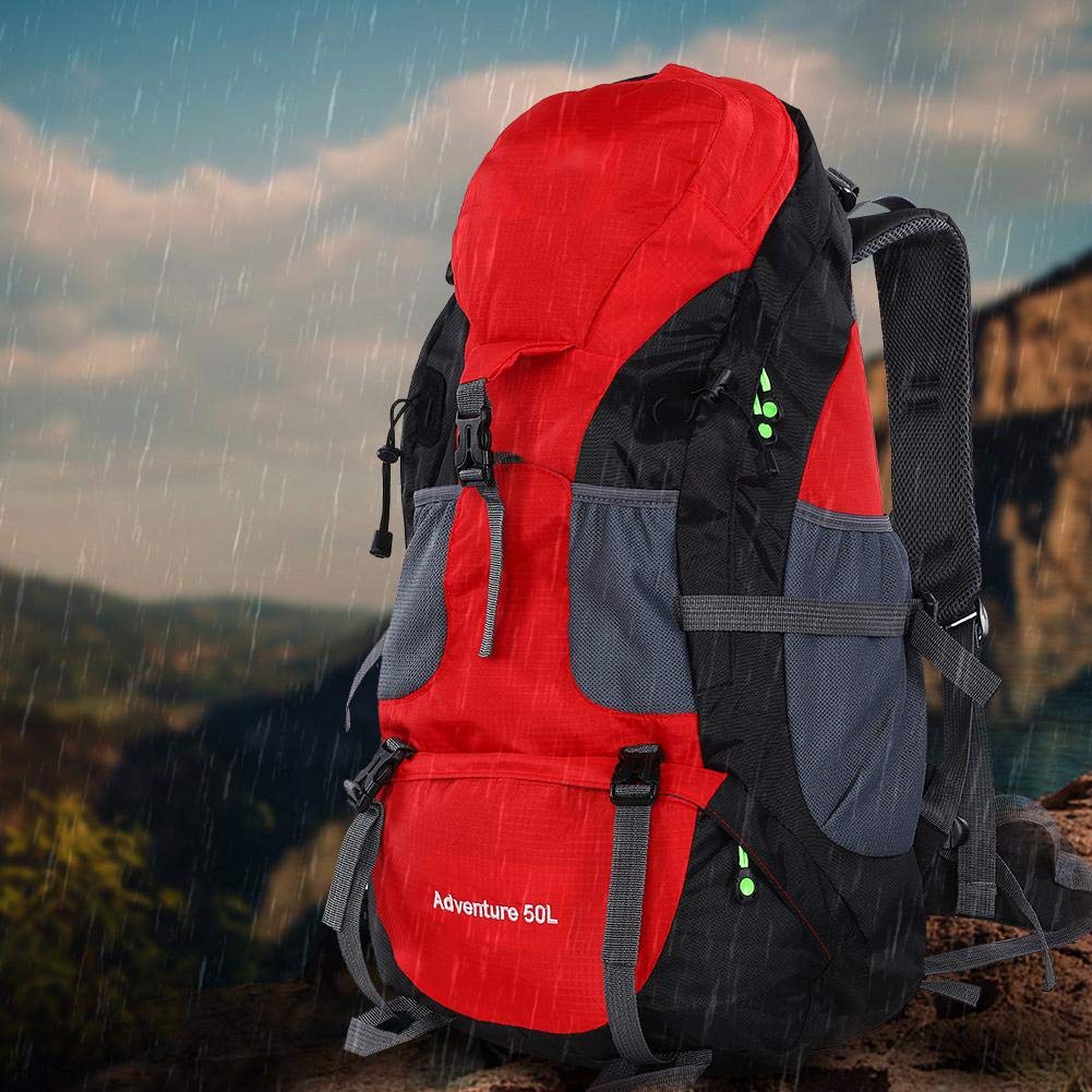 Bolsa de trekking de 50L, Mochila deportiva a prueba de agua Senderismo Mountaintop Moto Ski Unisex Mochila(rojo) Montañismo Y Camping Paquete De Montañismo