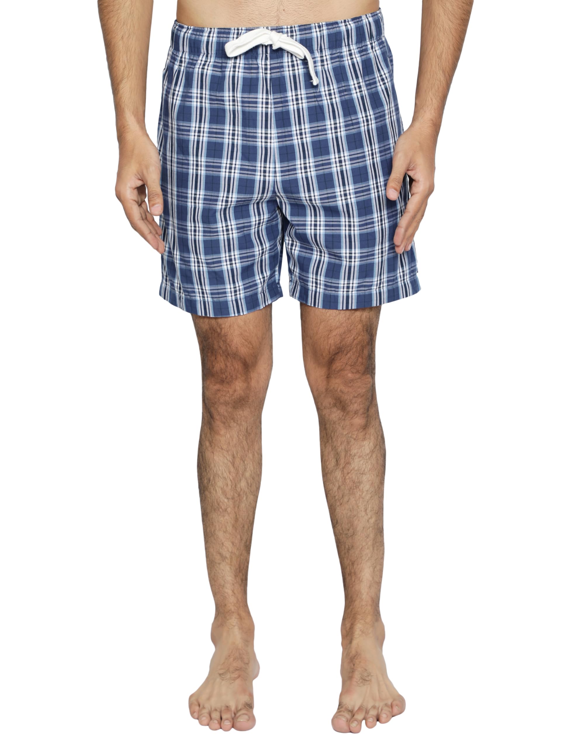 Men's 100% Cotton Checkered Shorts Pack of 1 - Soft & Breathable Casual Lounge Shorts | Comfortable Bottoms with Dual Pockets | Relaxed Fit Plaid Check Shorts for Men (Blue-Small)-image-15