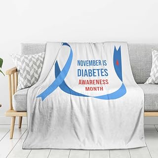 Diabetes Awareness Month Blue Ribbon Blanket Bed Throw Fleece Flannel Plush Blanket Gifts Decor for Sofa Couch
